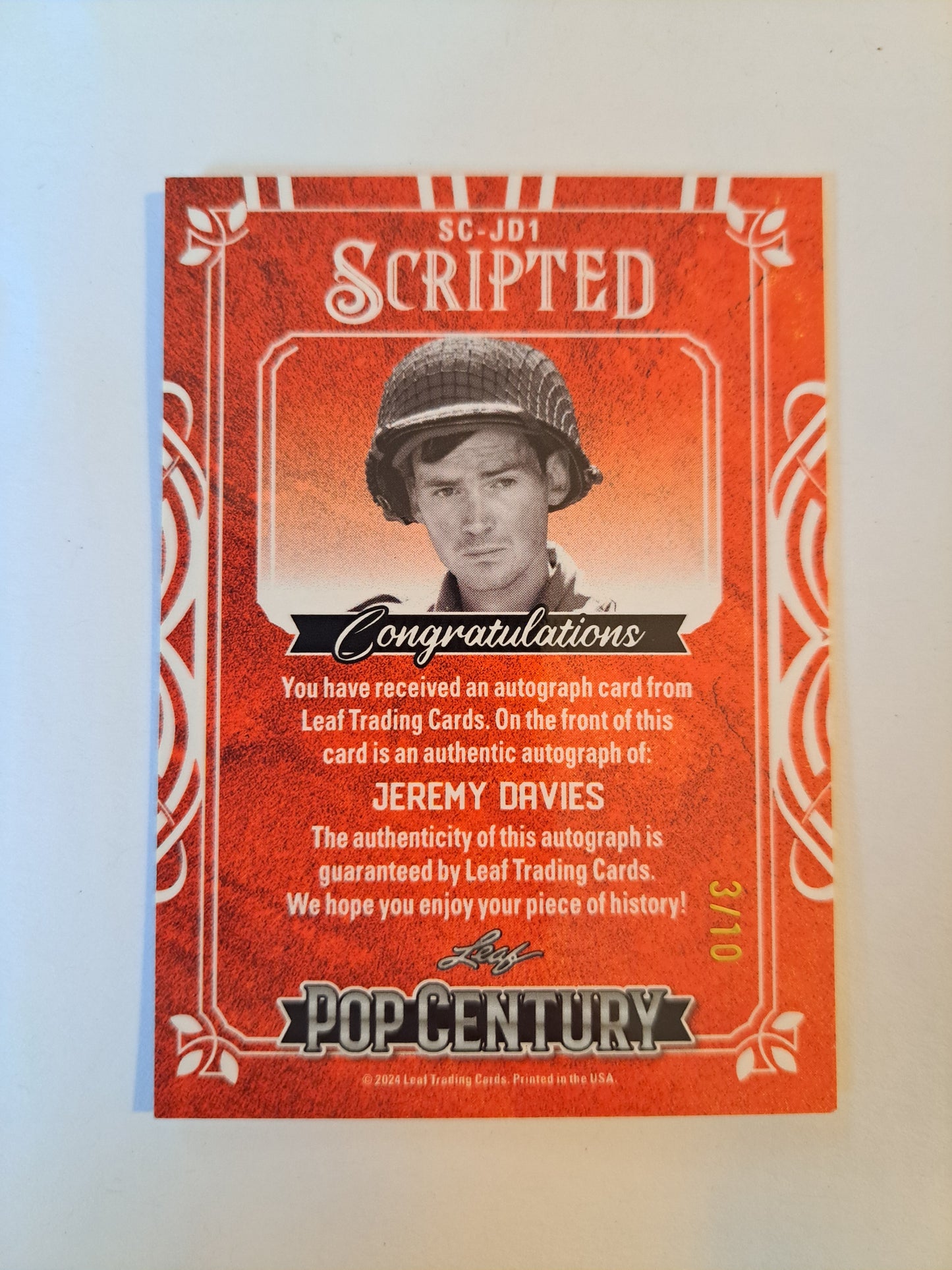2024 Leaf Pop Century Scripted Jeremy Davis /10 Auto SC-JD1 NM