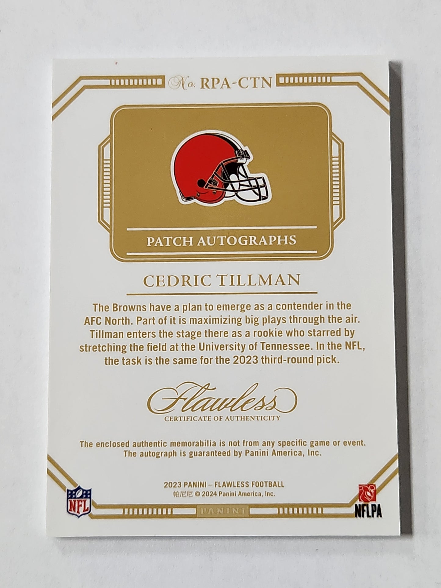 2024 Flawless Cedric Tillman # /25 Rookie Patch Auto Browns RPA-CTN