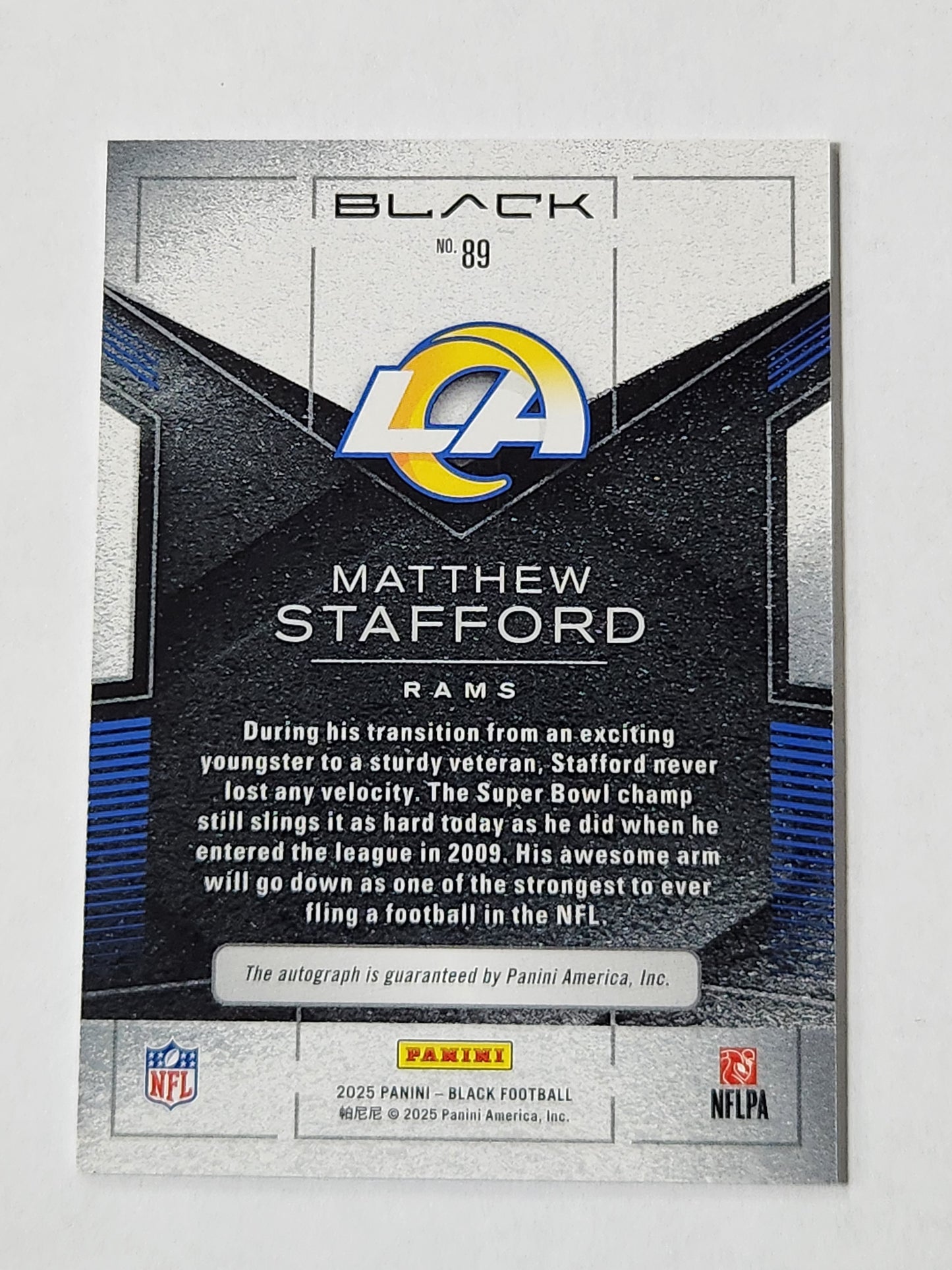 2025 Panini Black Matthew Stafford Auto 1/1 # 89 SSP Rams