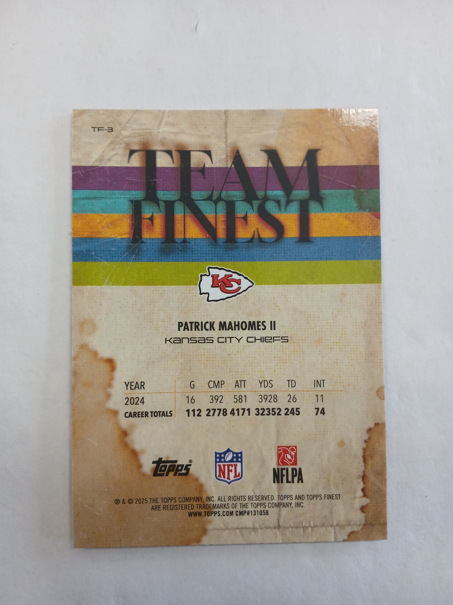 2025 Topps Finest Patrick Mahomes II Team Finest Purple Refractor #/125
