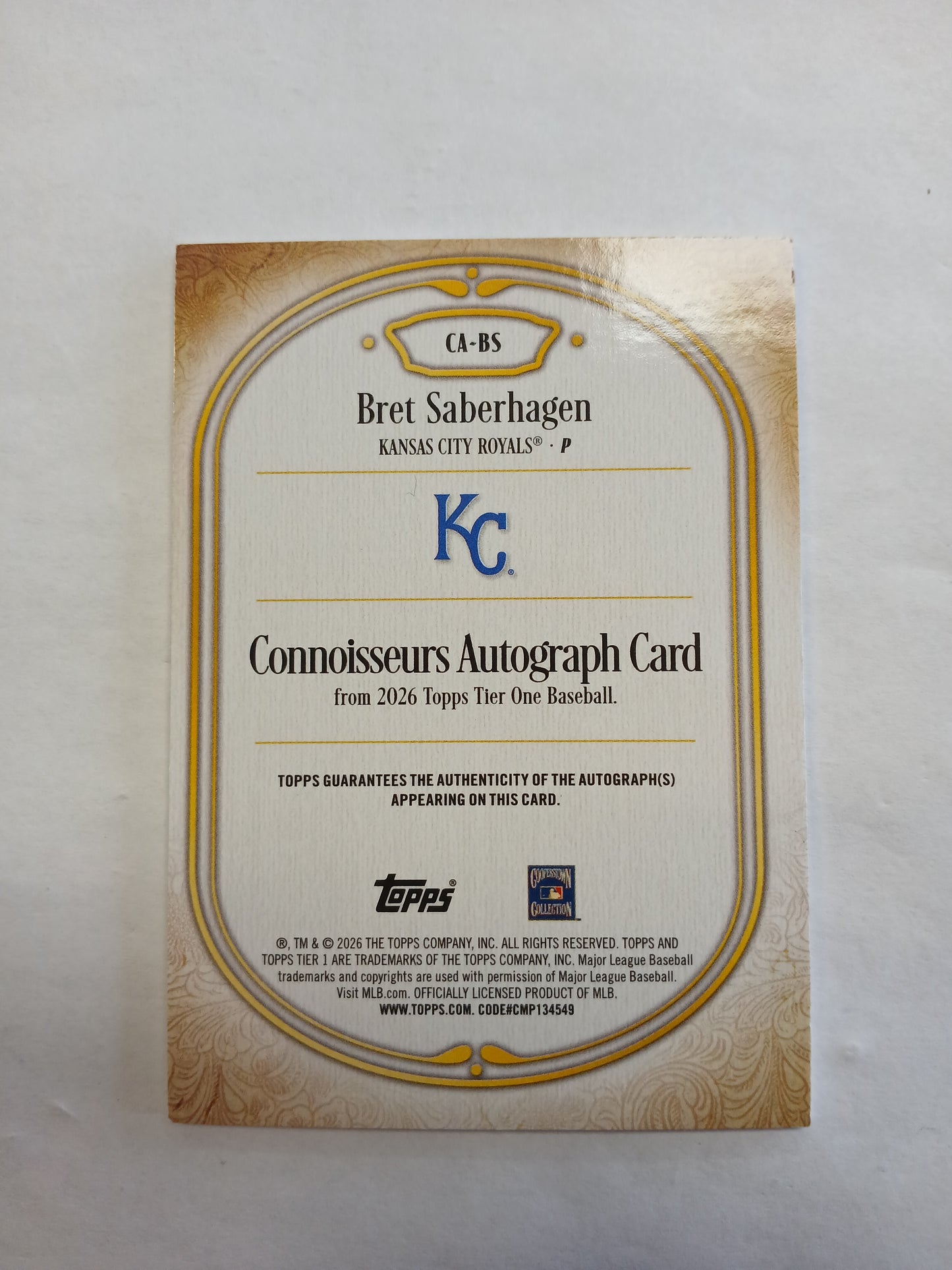 2026 Topps Tier One Bret Saberhagen Connoisseurs On Card Auto Green Foil #/49