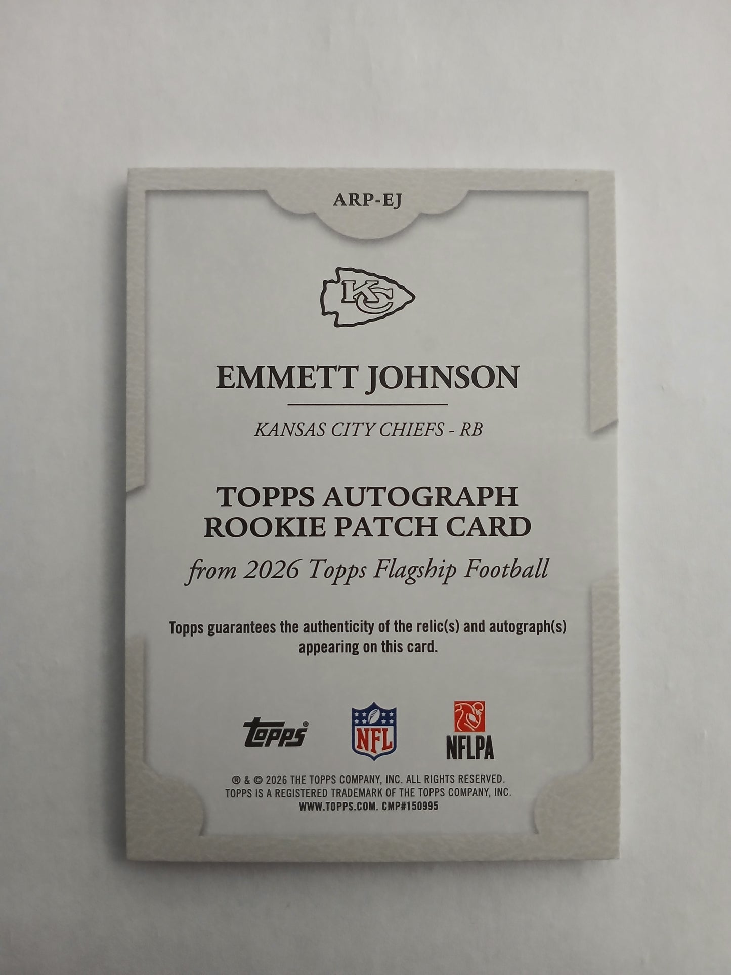 2026 Topps Flagship Emmett Johnson Rookie Triple Color Patch Auto #/99