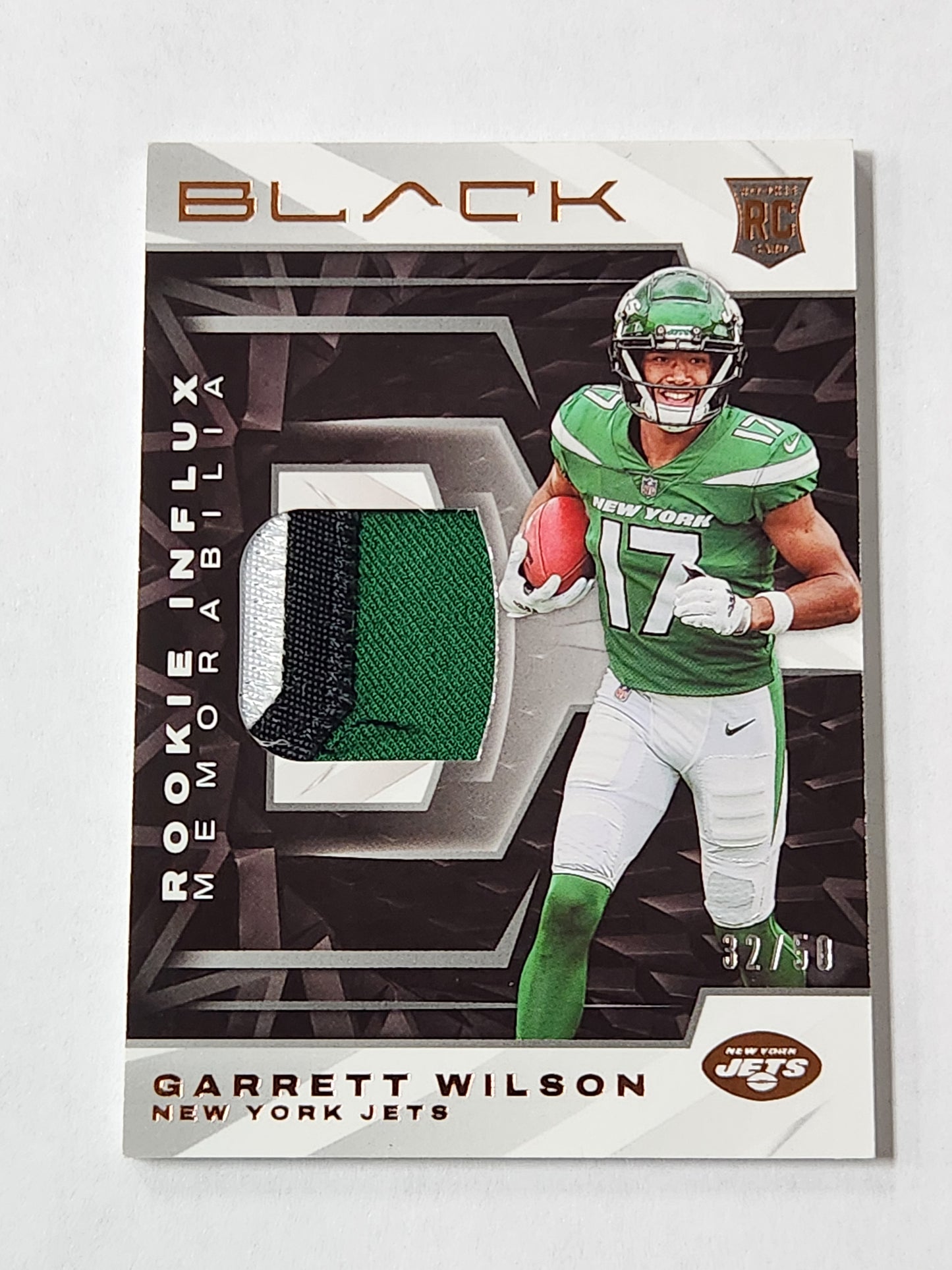2022 Black Garrett Wilson Rookie Influx Memorabilia Bronze /50 Triple Color Patch