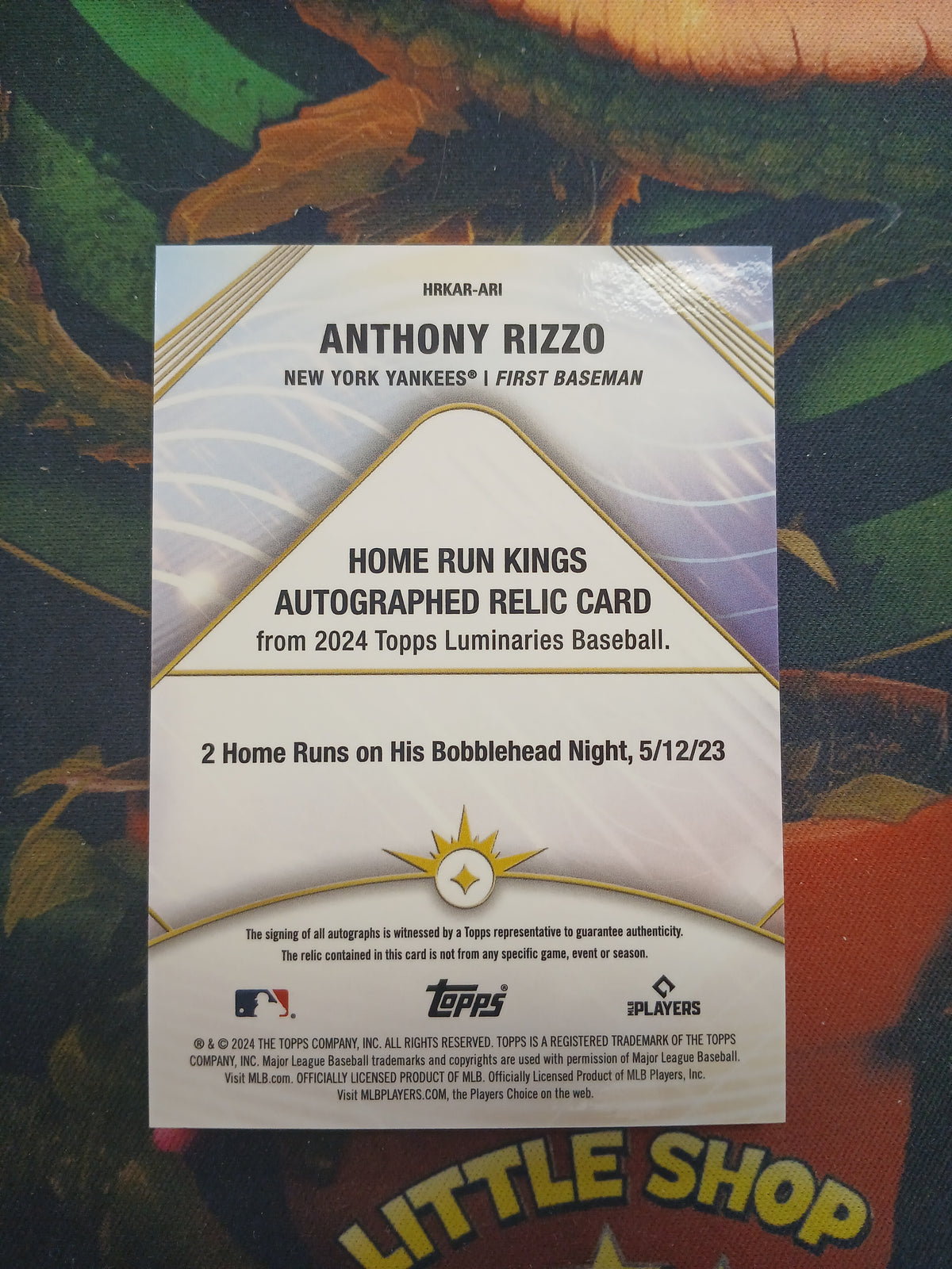 2024Topps Luminarie Anthony Rizzo Home Run Kings Dual Color Patch On Card Auto #/25