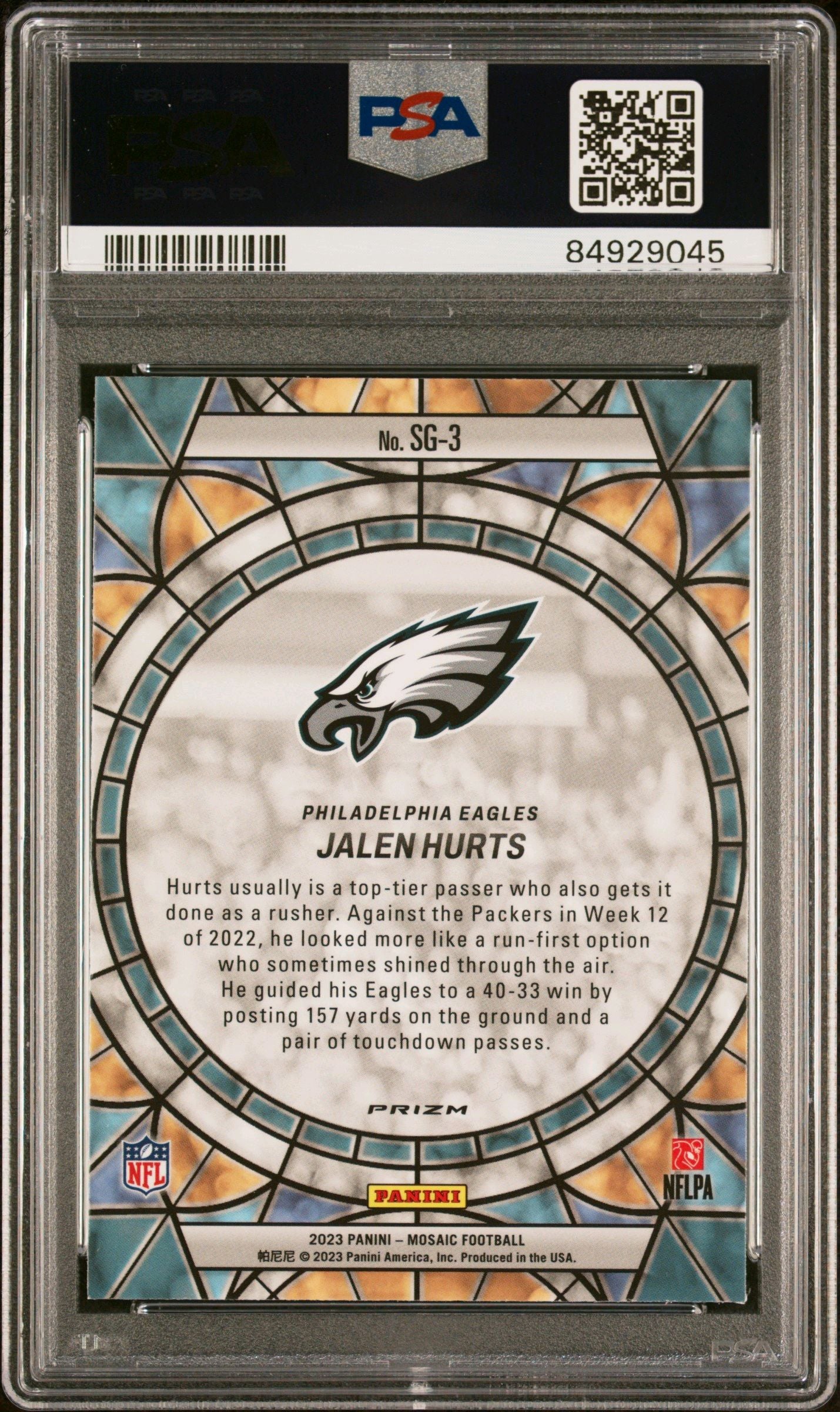 2023 PANINI MOSAIC STAINED GLASS #SG3 JALEN HURTS SP PSA 10