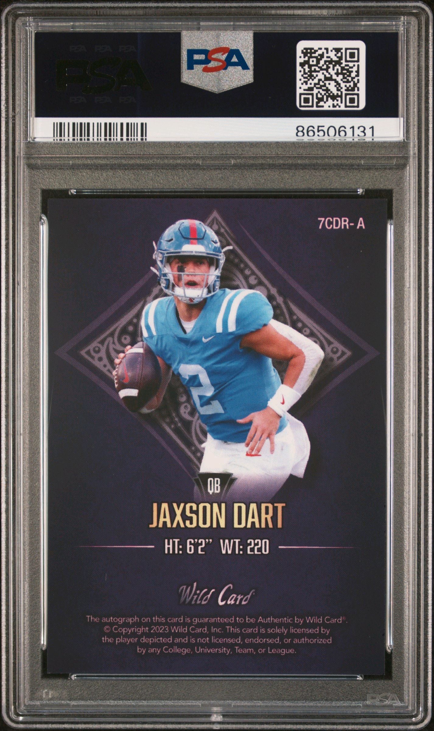 2023 WILD CARD 7 CARD STUDS AUTOGRAPHS #7CDRA JAXSON DART AU-SPRKL-DIAMOND-R-PURPLE PSA 9