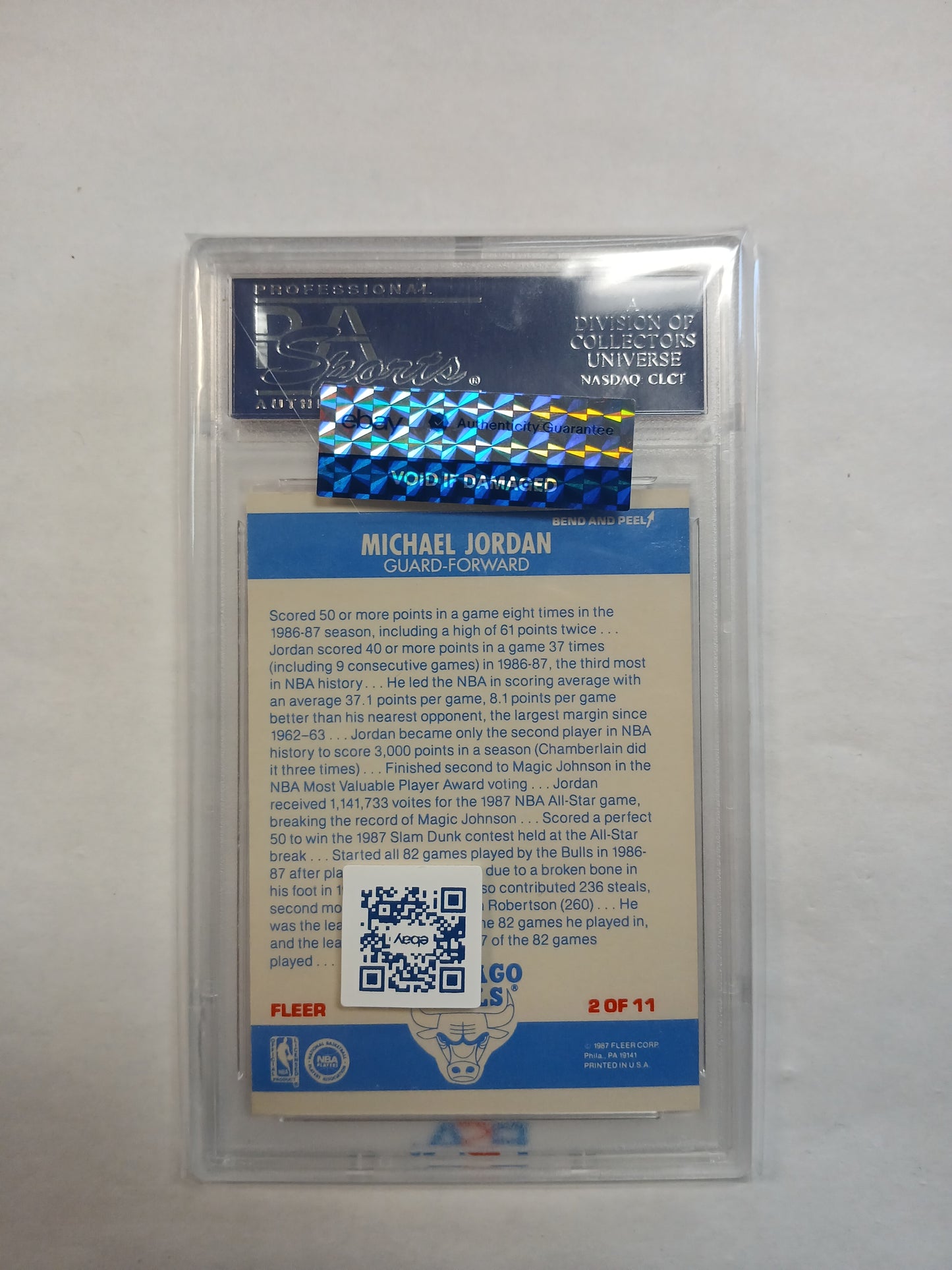 1987 Fleer Sticker Michael Jordan #2 OC Psa 9 2nd Year Pop 740