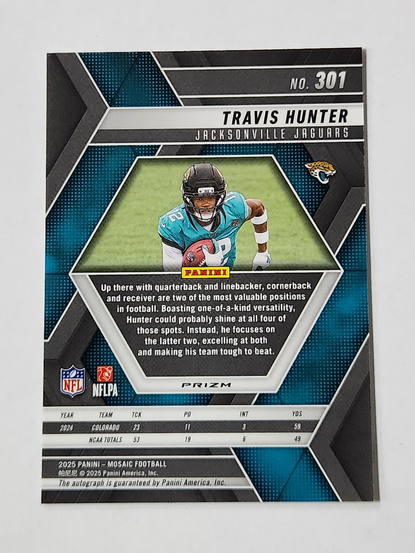 2025 Mosaic Travis Hunter Auto Silver Holo RC Rookie Jaguars 301 Autograph