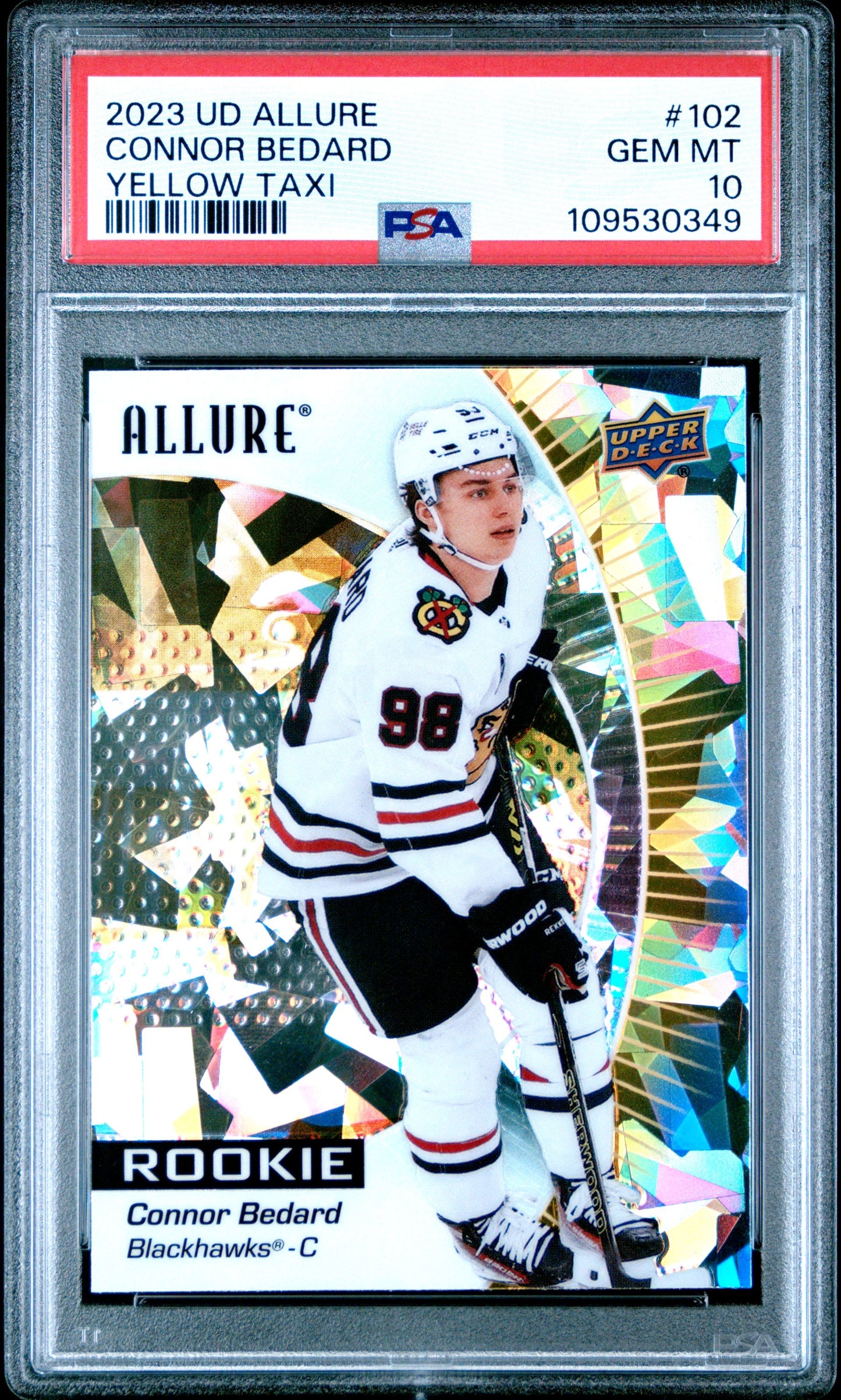 2023 UPPER DECK ALLURE #102 CONNOR BEDARD YELLOW TAXI PSA 10