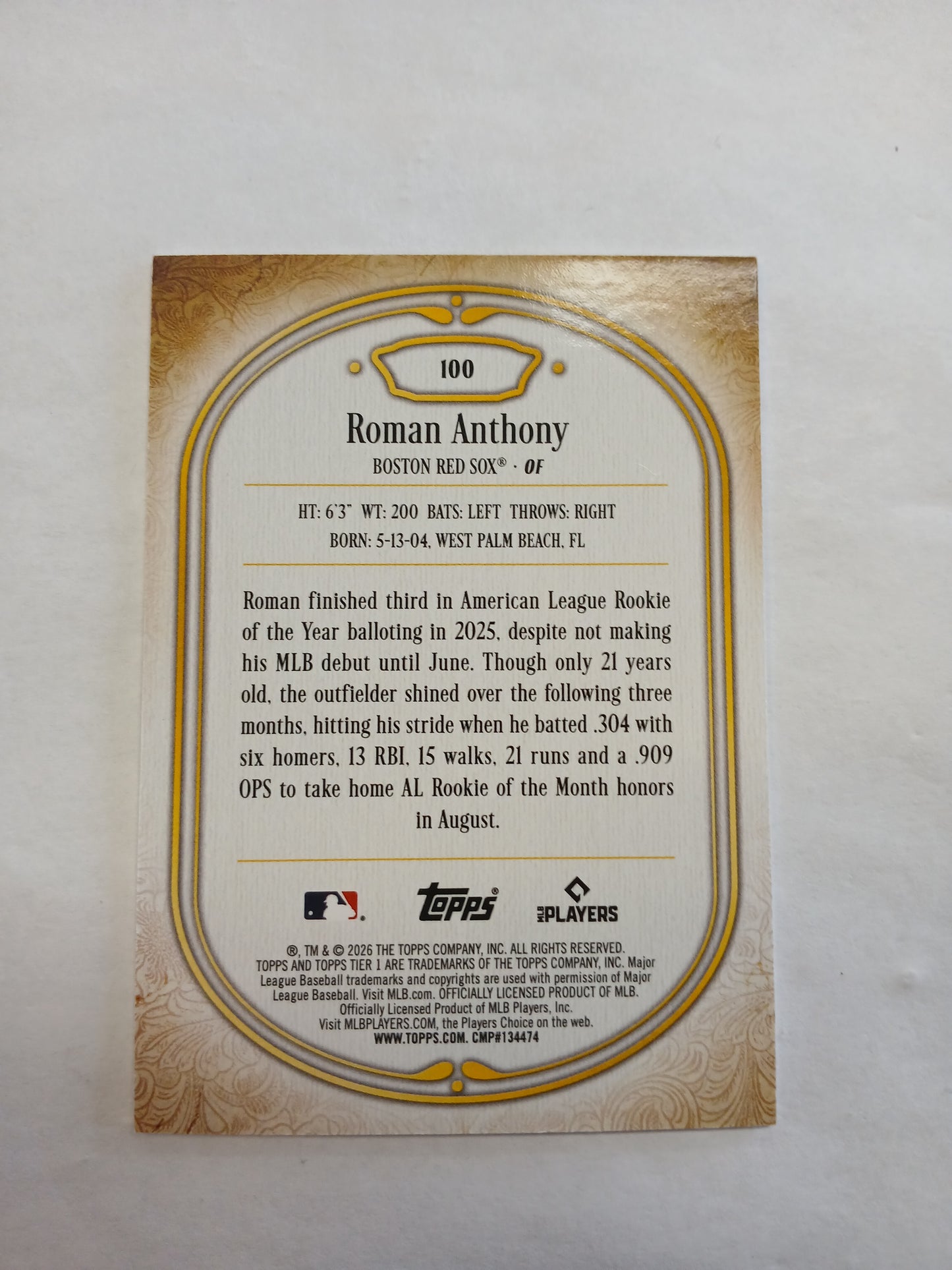 2026 Topps Tier One Roman Anthony Rookie Blue Foil #/125