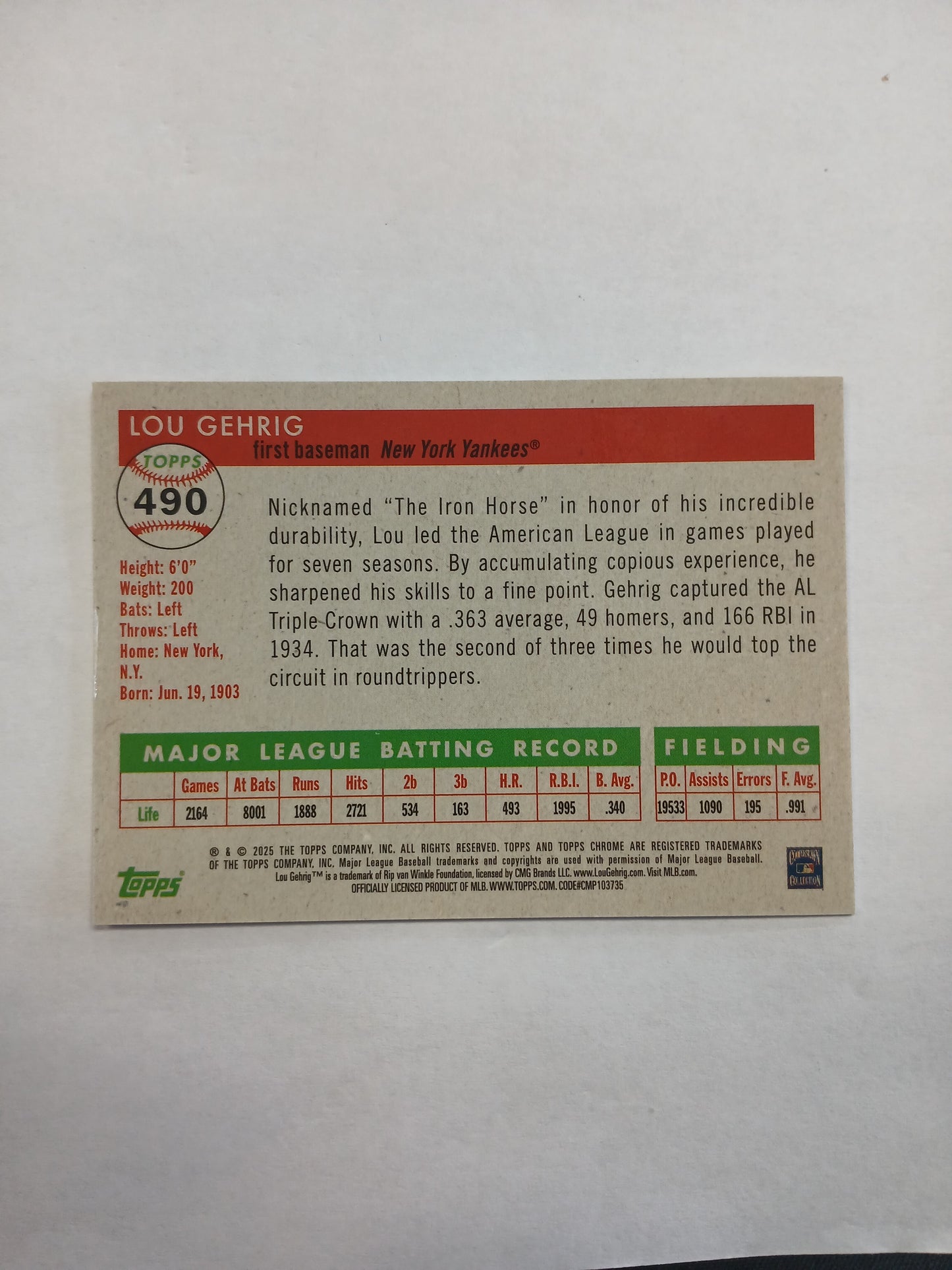 2025 Topps Chrome Platinum Anniversary Lou Gehrig Orange Wave #/25