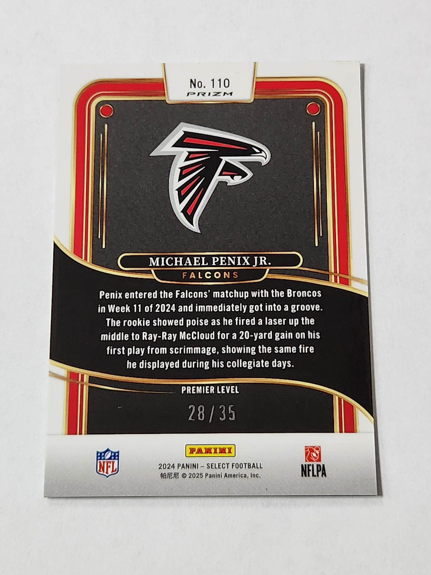 2024 Select Michael Penix Jr Premier Level White Prizm Rookie /35