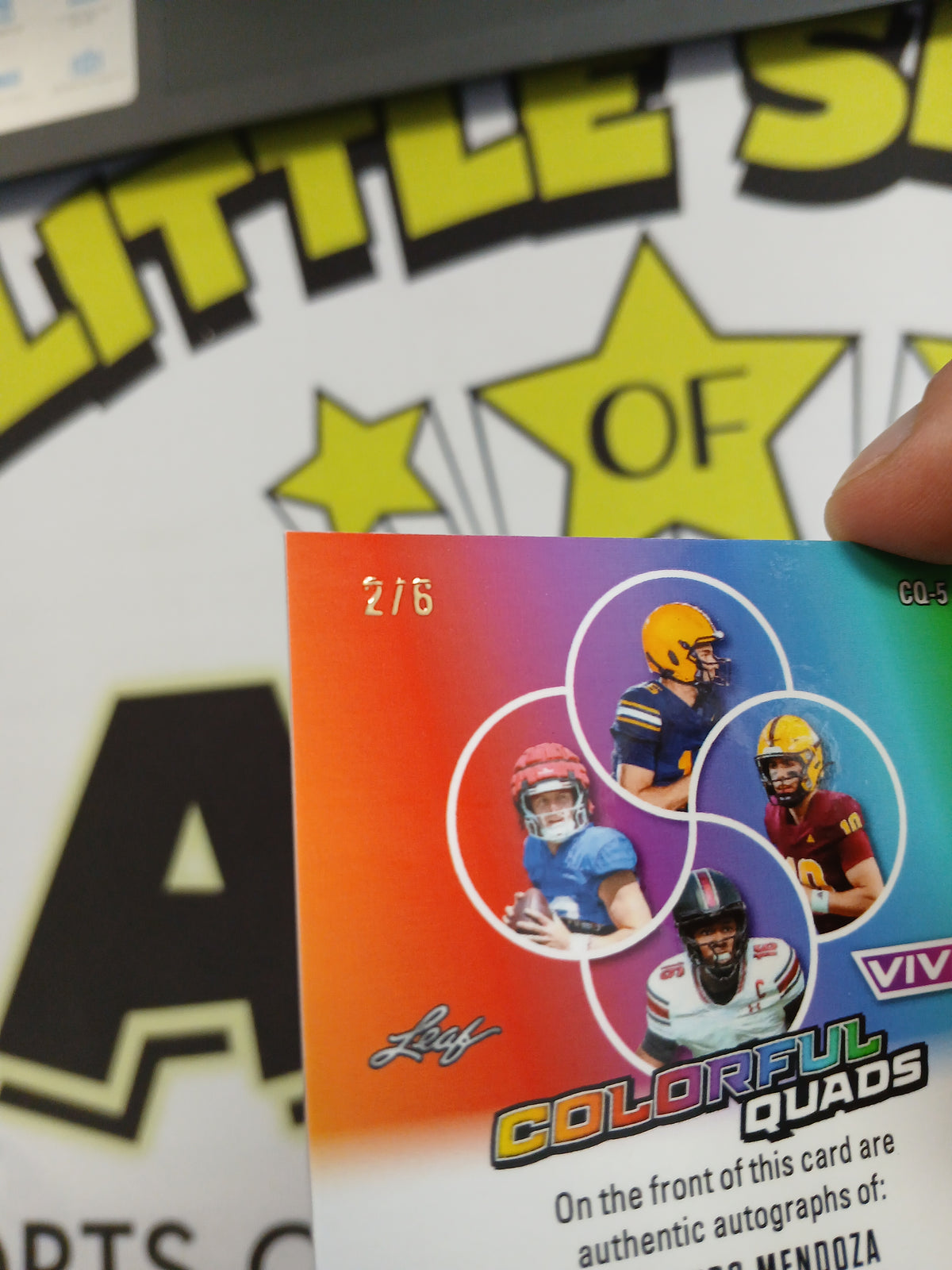 2025 Leaf Vivid Fernando Mendoza John Mateer Sam Leavitt Lanorris Sellers Colorful Quads Blue Quad Auto #2/6