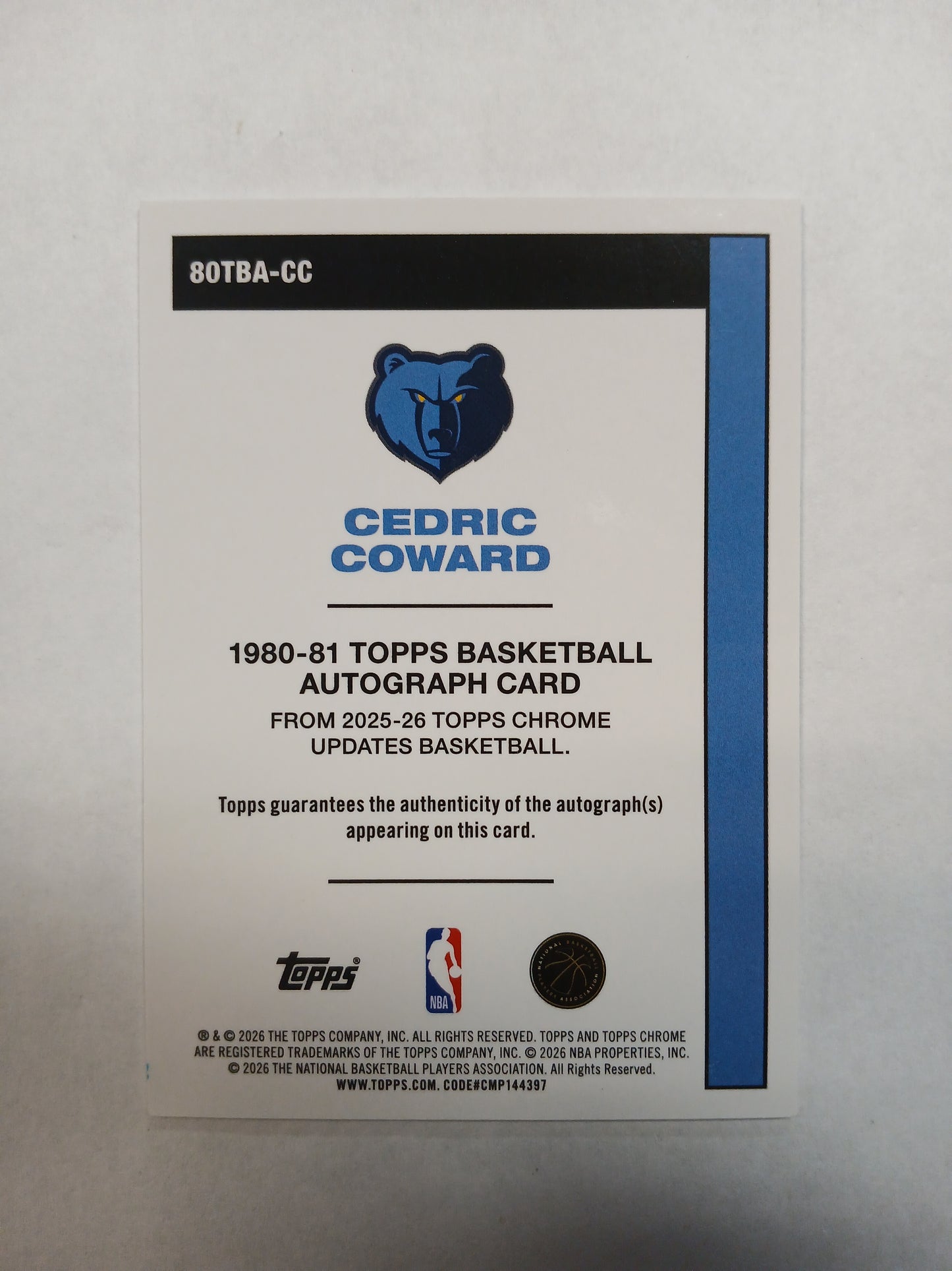 2026 Topps Chrome Update 1980 Cedric Coward Rookie White Geometric Refractor Color Match On Card Auto First on Print #1/2