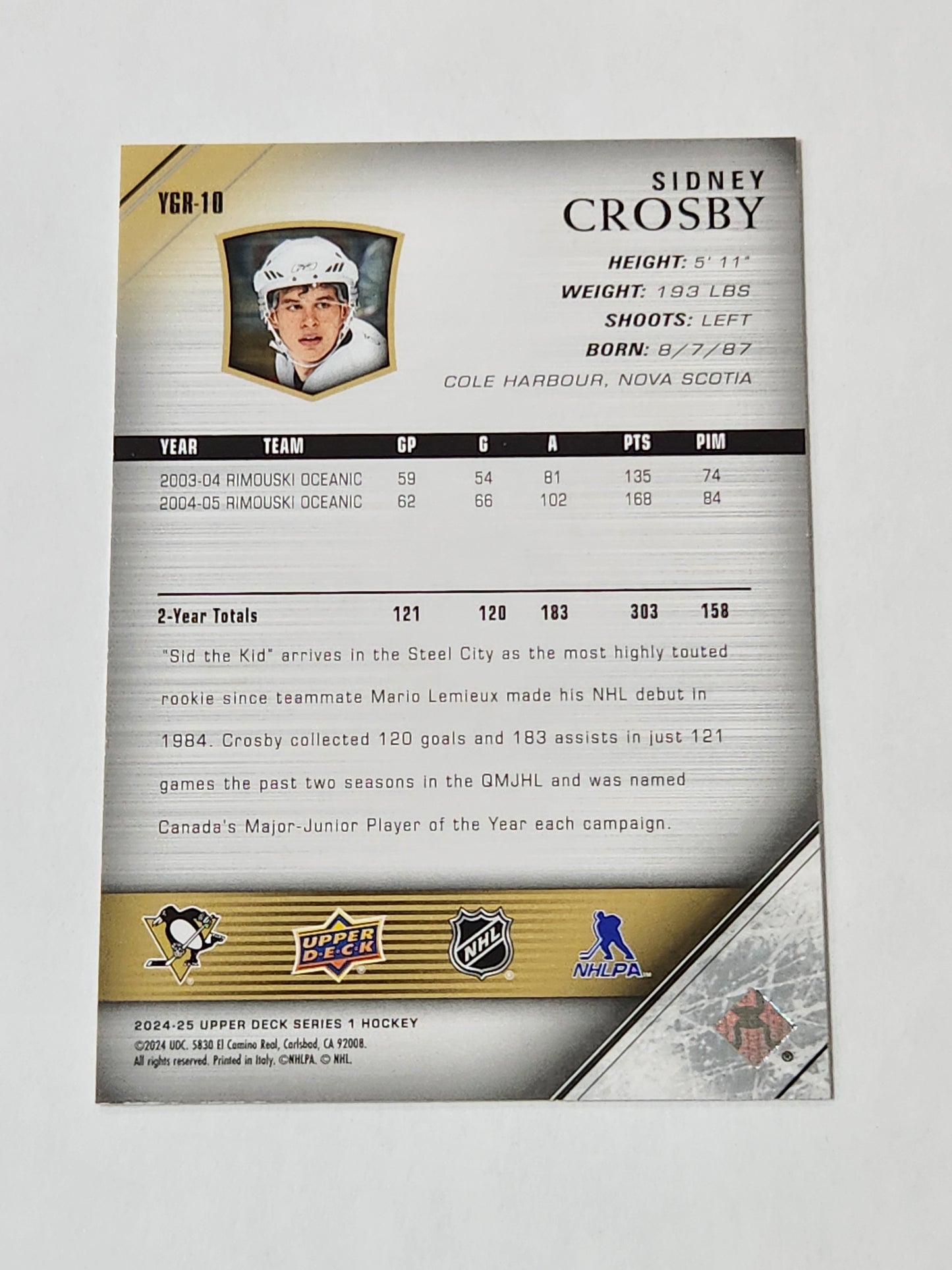 2024-25 Upper Deck Series 1 Sidney Crosby Retro Young Guns YGR-10