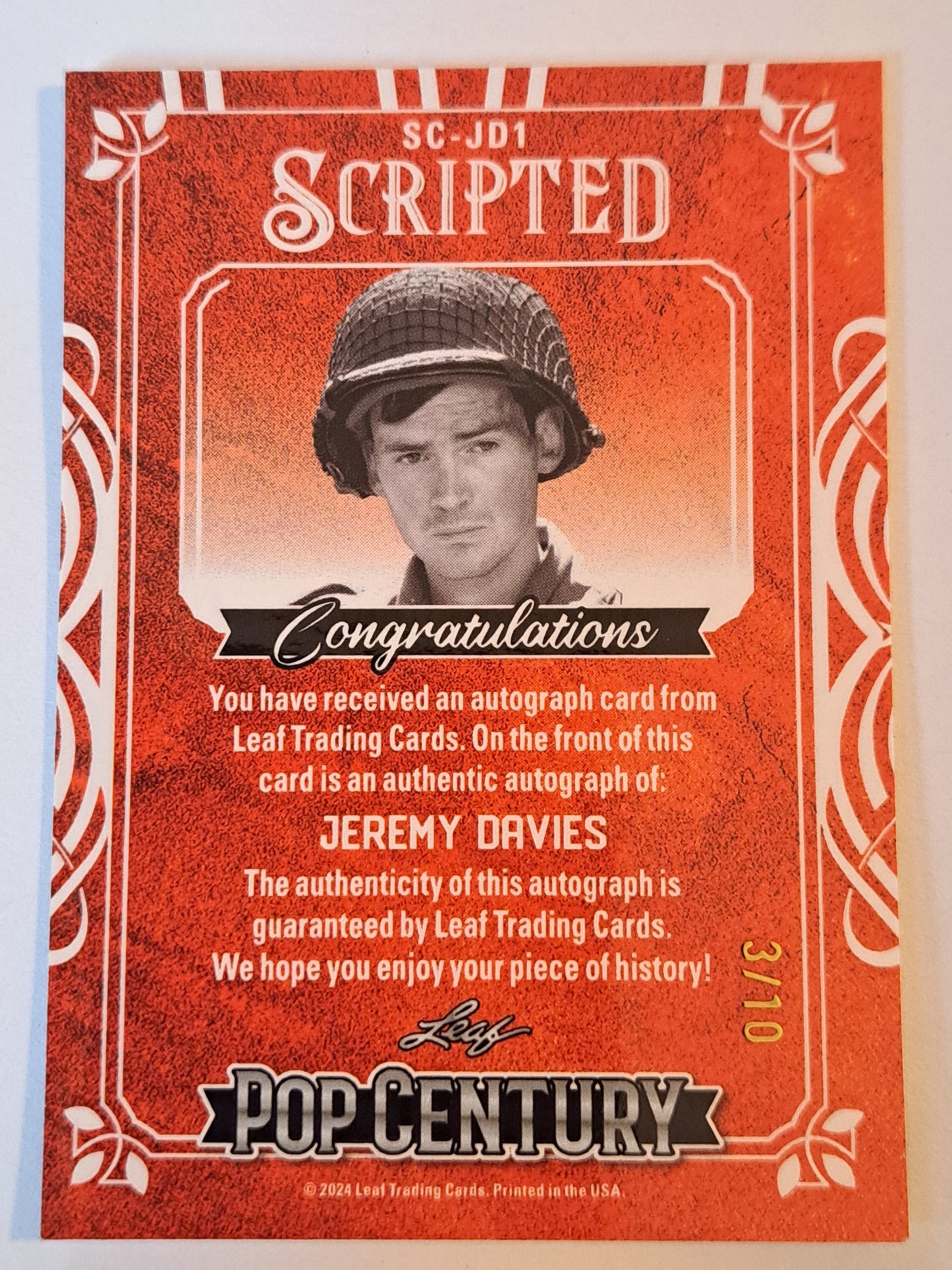 2024 Leaf Pop Century Scripted Jeremy Davis /10 Auto SC-JD1 NM