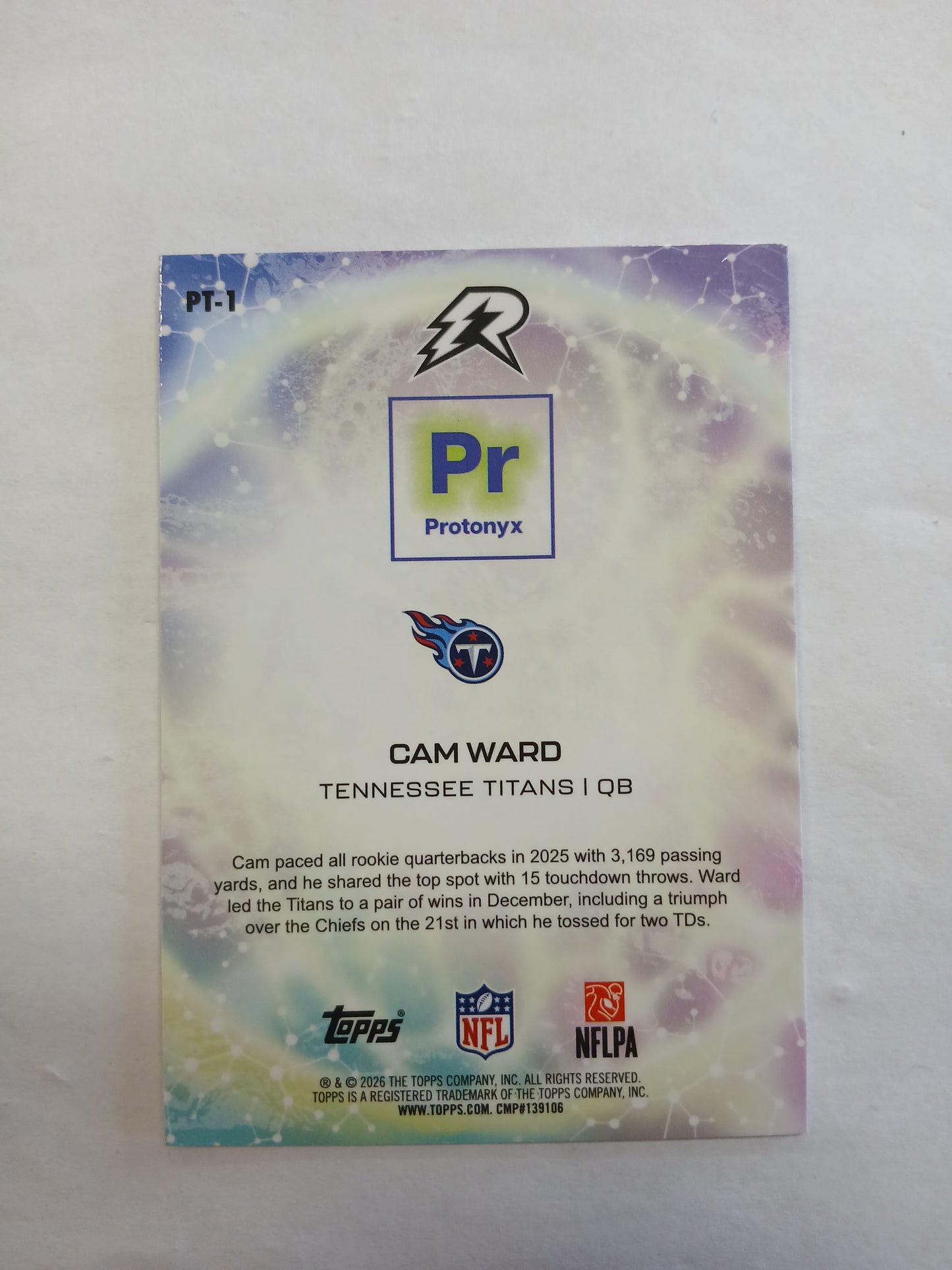 2026 Topps Resurgence Cam Ward Protonyx Yellow Refractor Rookie #/350