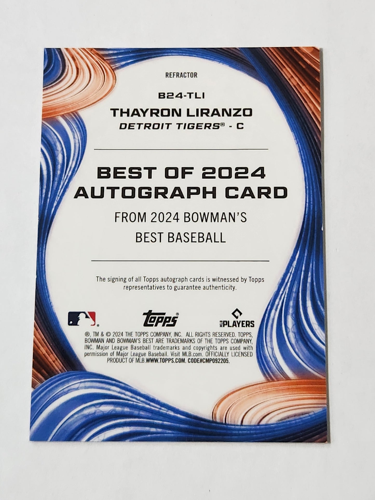 2024 Bowman's Best Thayron Liranzo Refractor Auto # B24-Tli