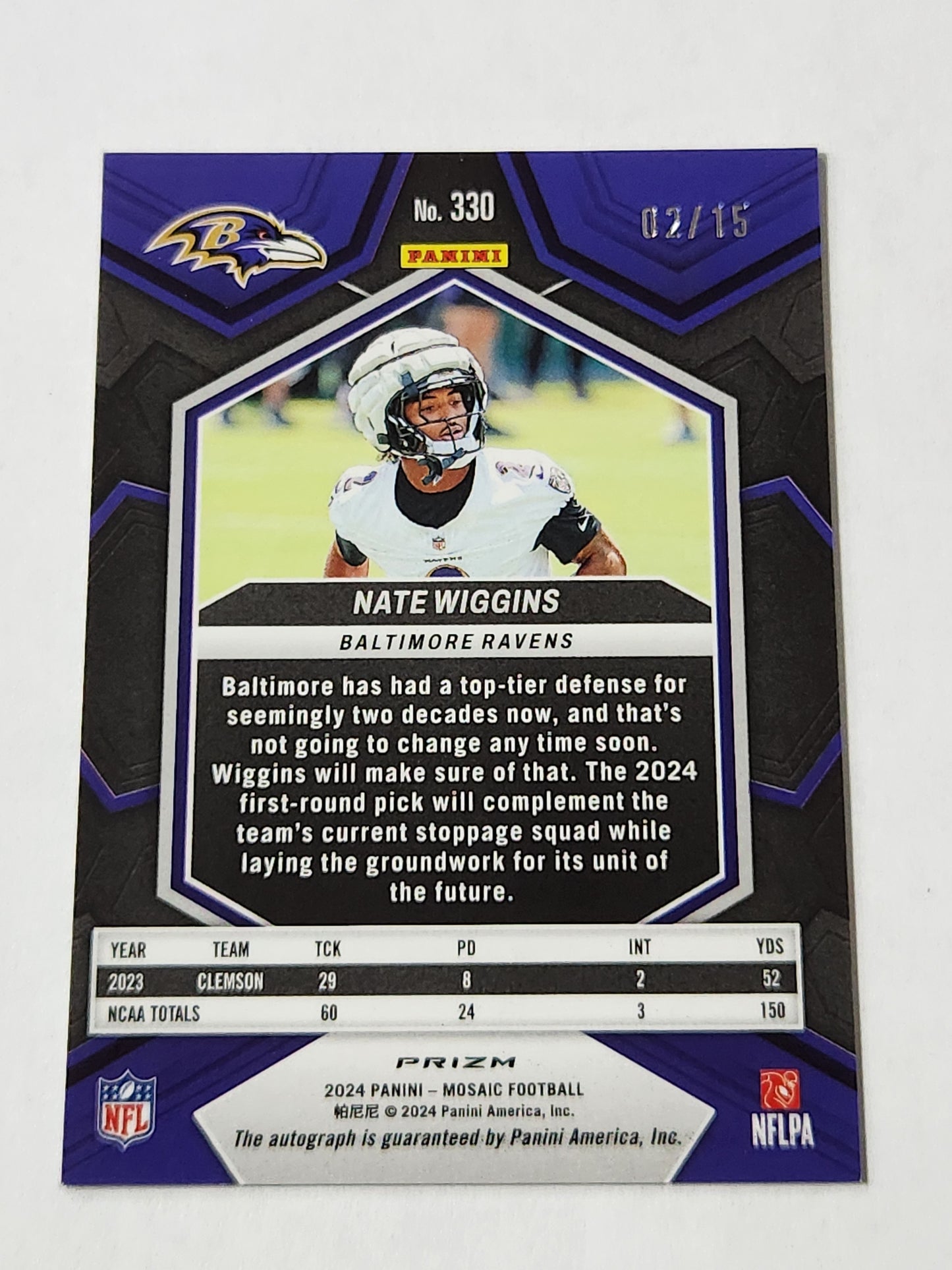 2024 Mosaic Nate Wiggins Green Swirl FOTL Rookie Auto Jersey #2/15