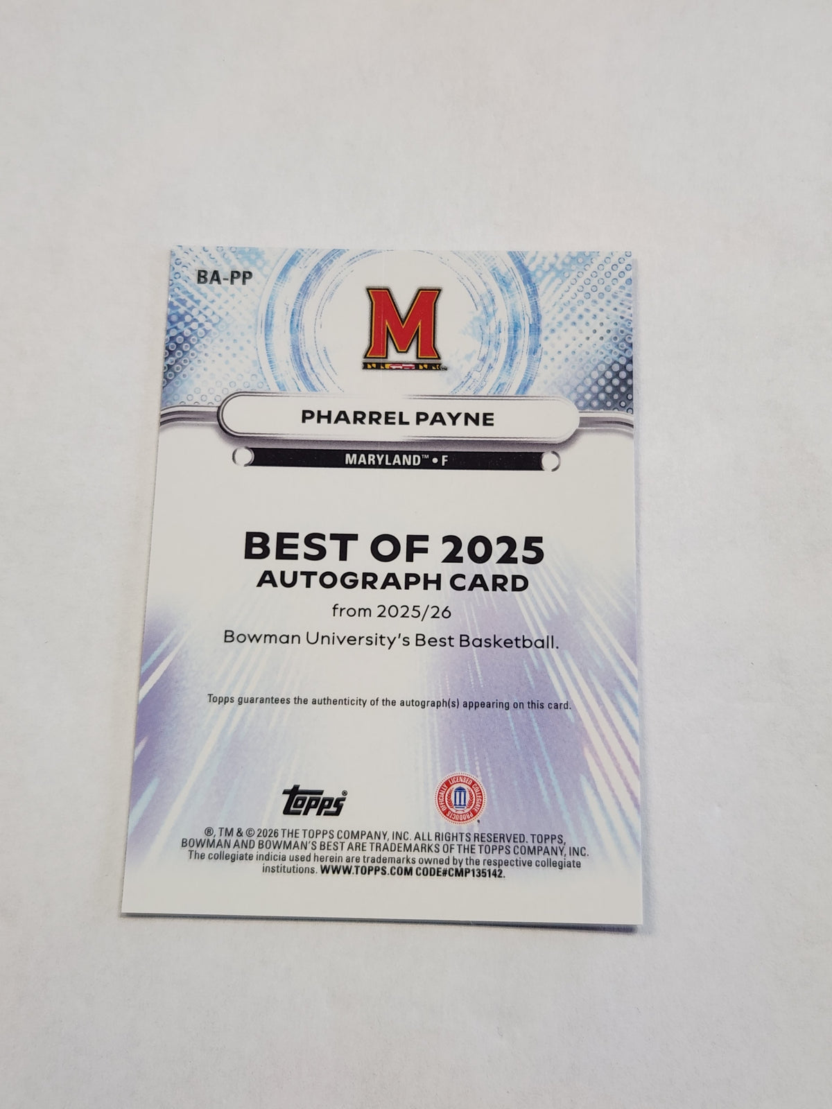 2026 Bowman Best U Pharrel Payne The Best of 2025 Color Match Red Refractor Auto #1/5