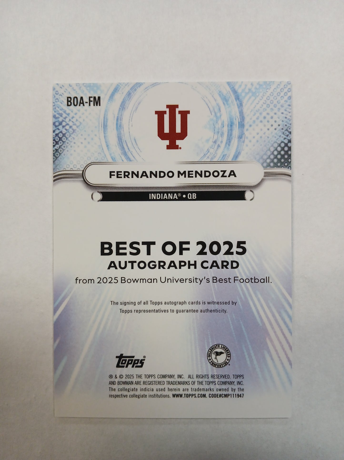 2025 Bowman Best U Fernando Mendoza The Best of 2025 Autographs Refractor Auto