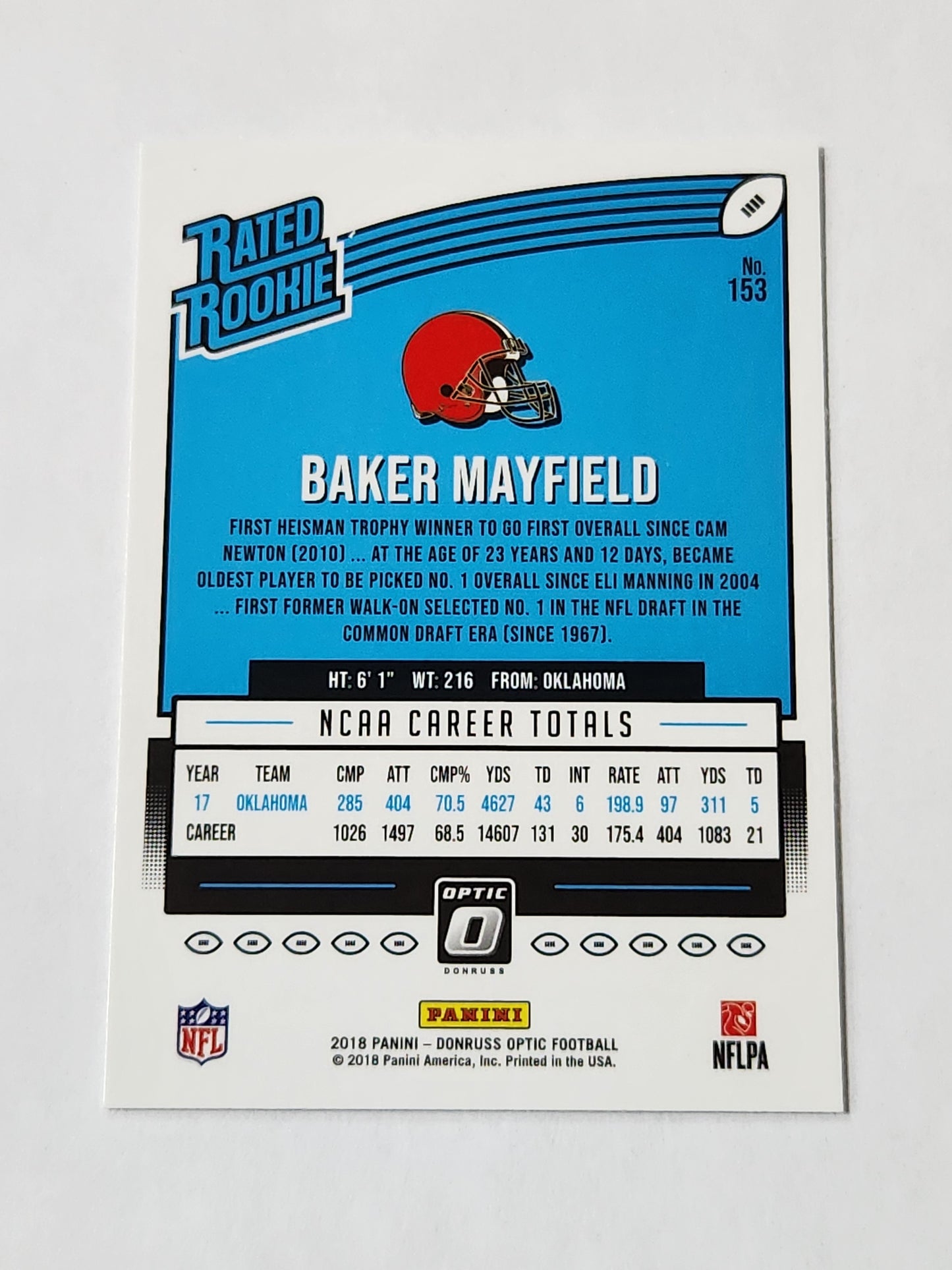 2018 Donruss Optic Baker Mayfield Rated Rookie