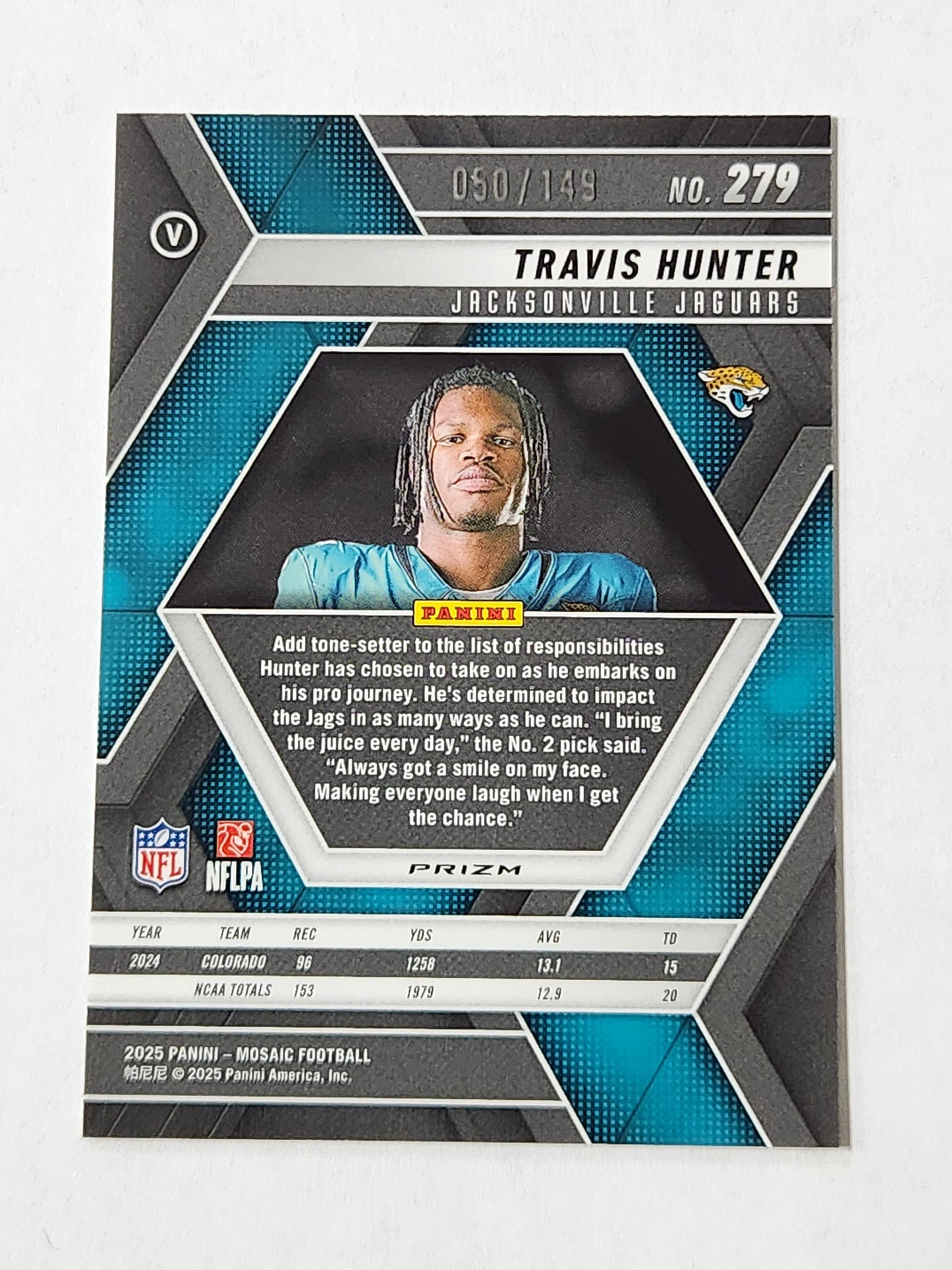 2025 Mosaic Travis Hunter Silver Knight Logo # /149 RC Rookie Jaguars 279