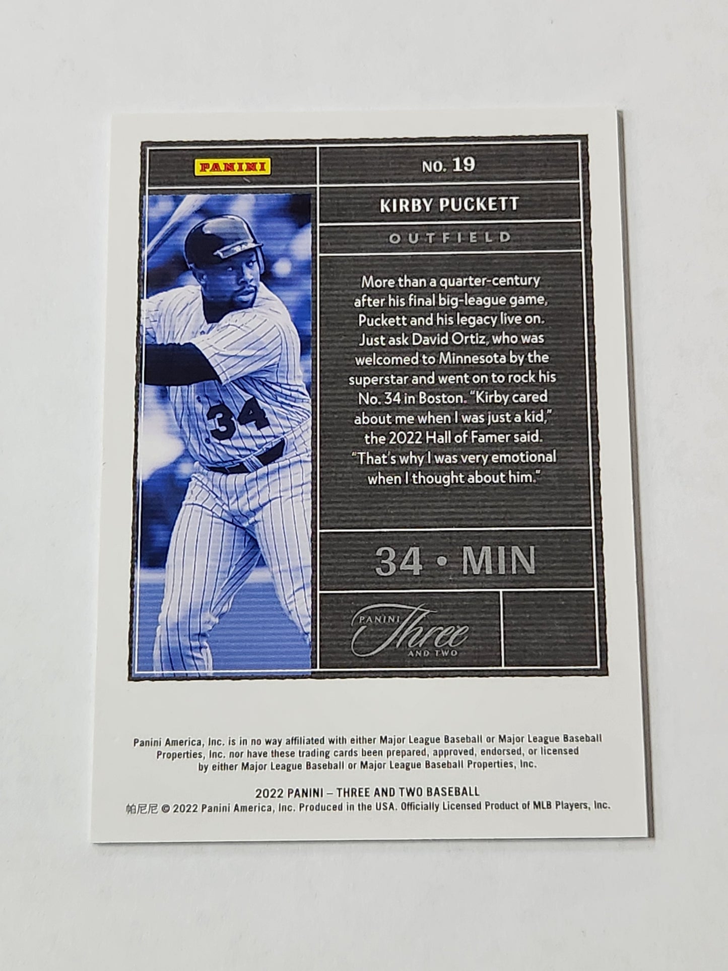 2022 Panini Three and Two Kirby Puckett Gold 1/12 No. 19