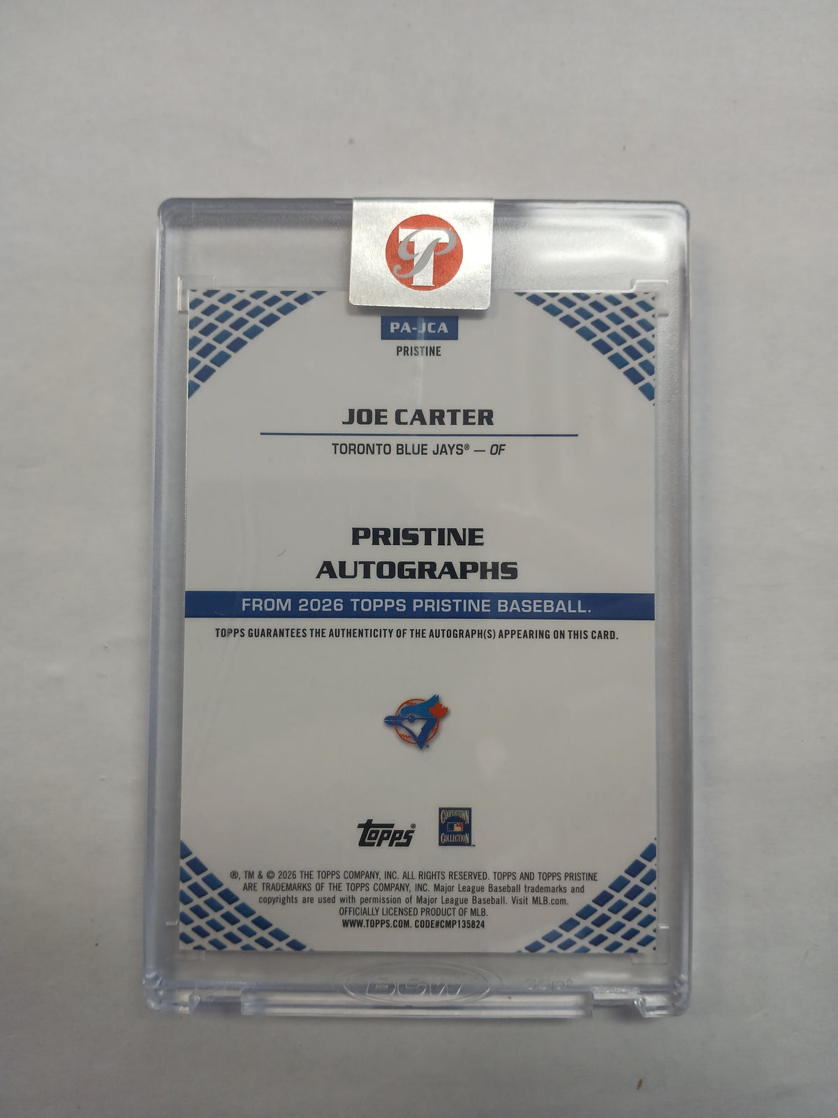 2026 Topps Pristine Joe Carter On Card Auto Pulsar Refractor