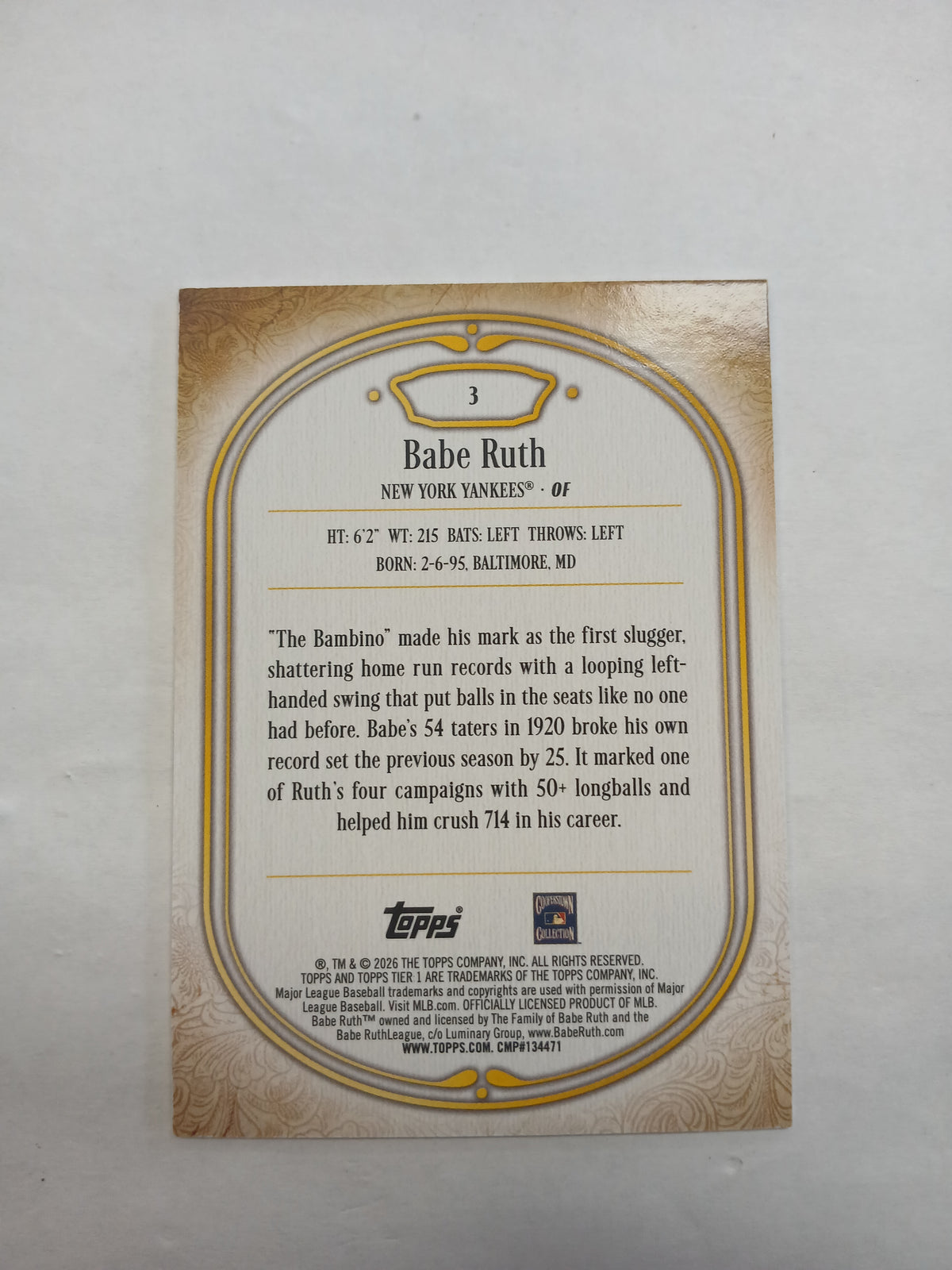 2026 Topps Tier One Babe Ruth Purple #/50