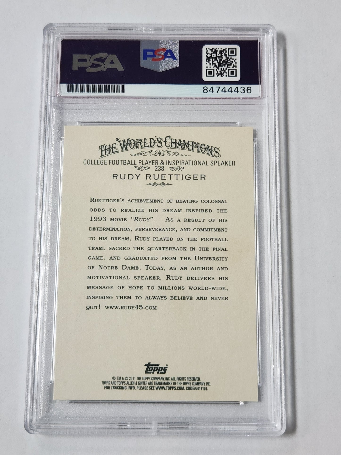2011 Topps Allen Ginter Trading Card Rudy Ruettiger Auto PSA Authentic