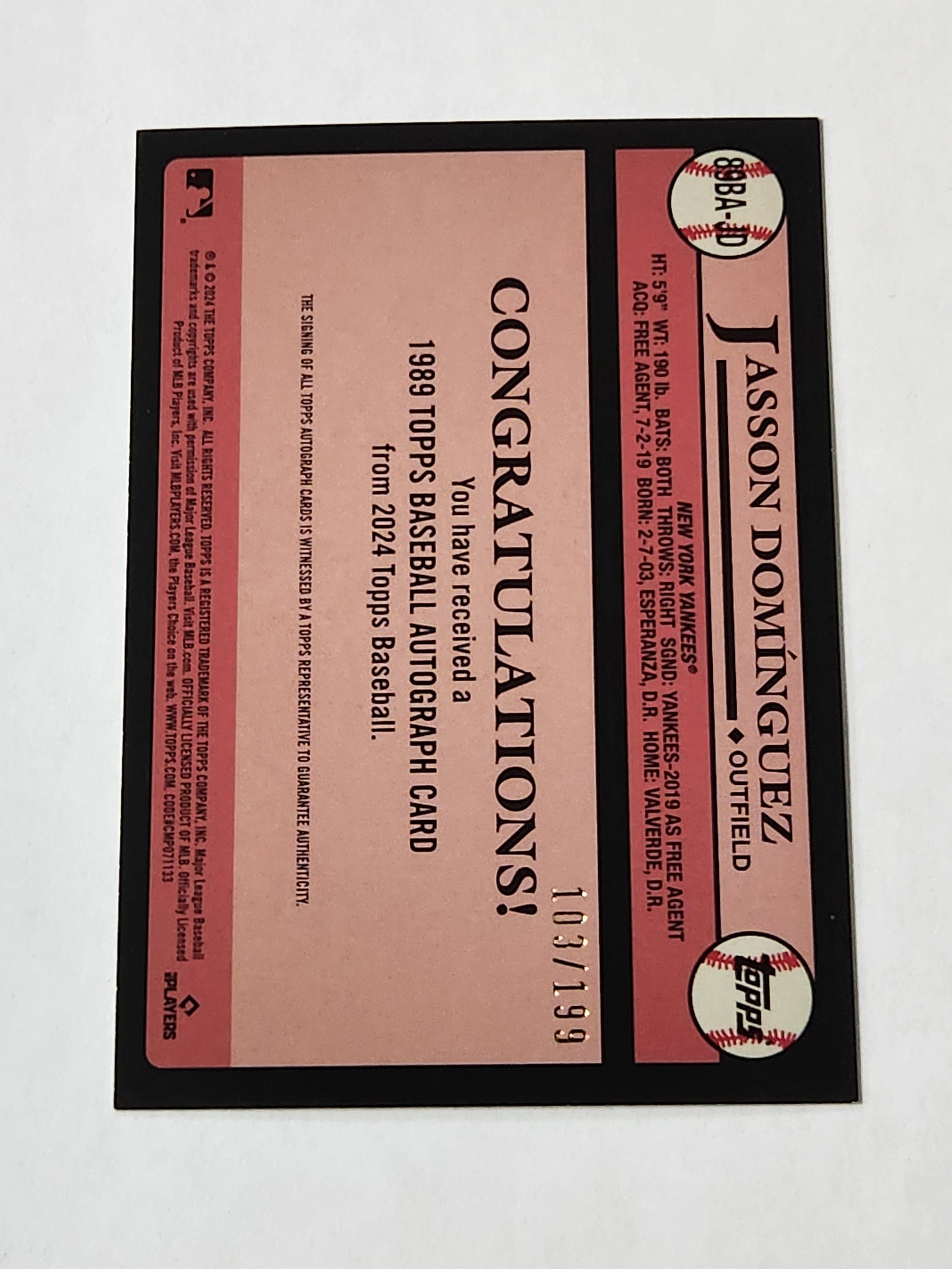 2024 Topps 35th anniversary Jasson Dominguez Rookie Auto /199 89BA-JD