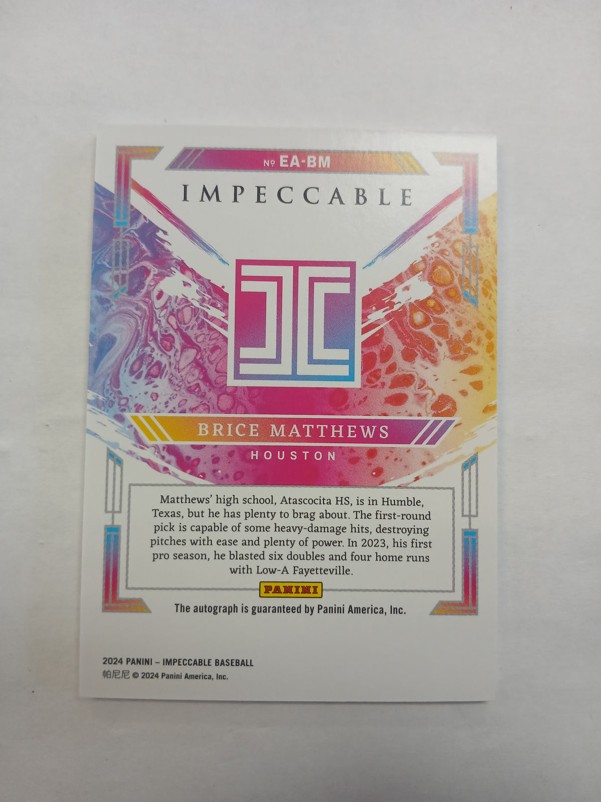 2024 Impeccable Brice Matthews Extravagance On Card Auto #/49