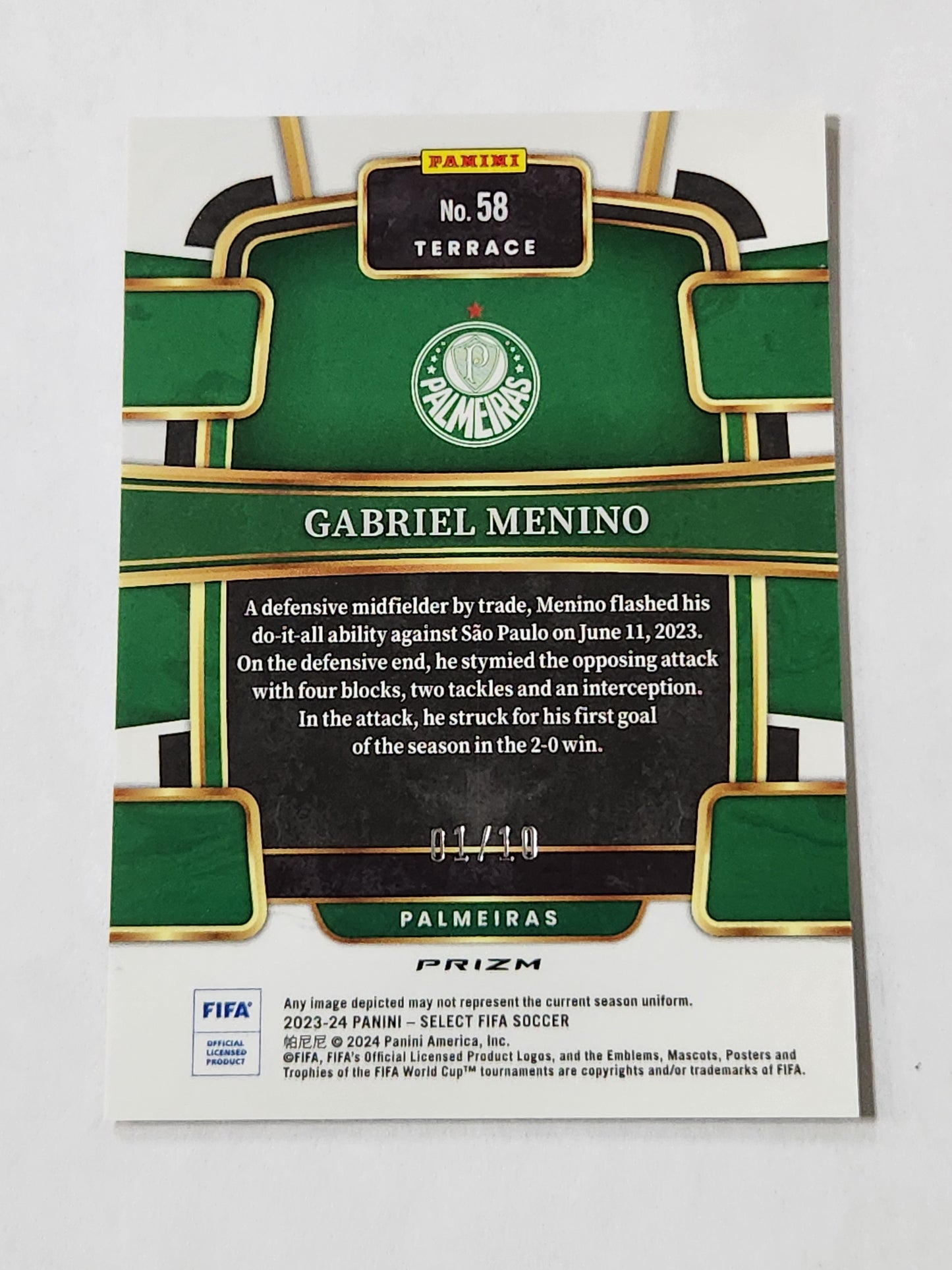 2023-24 Select Fifa Soccer Gabriel Menino Gold Mojo # /10