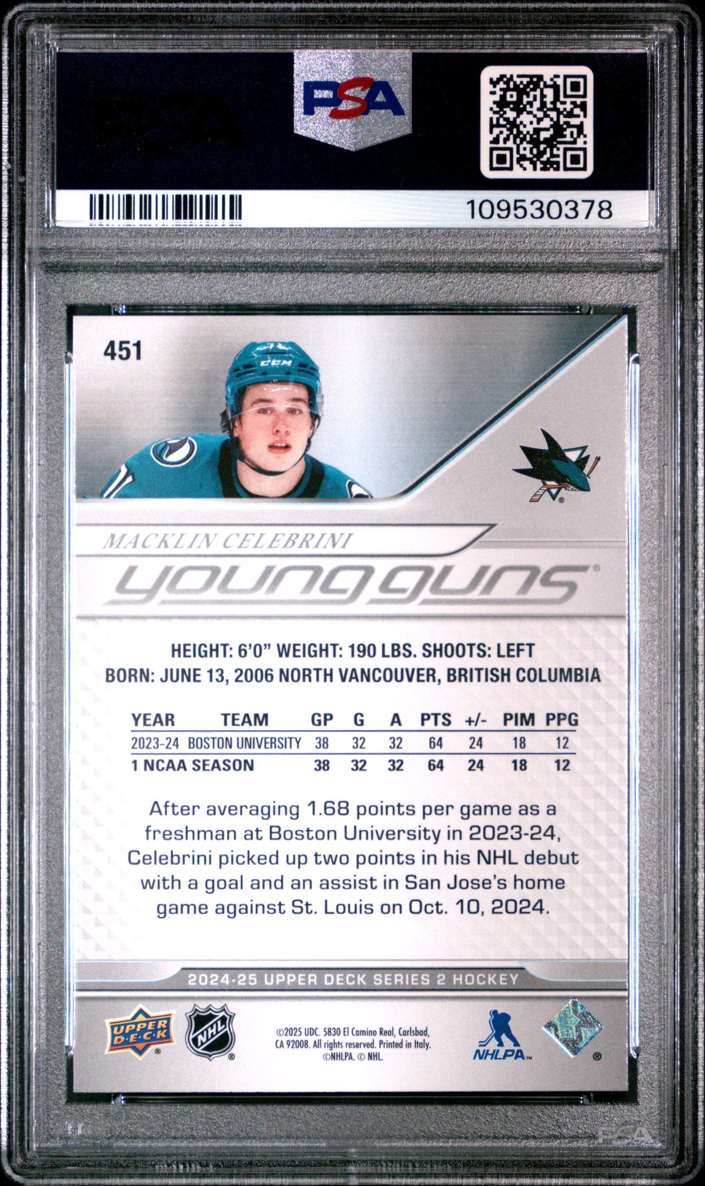 2024 UPPER DECK SERIES 2 #451 MACKLIN CELEBRINI PSA 10