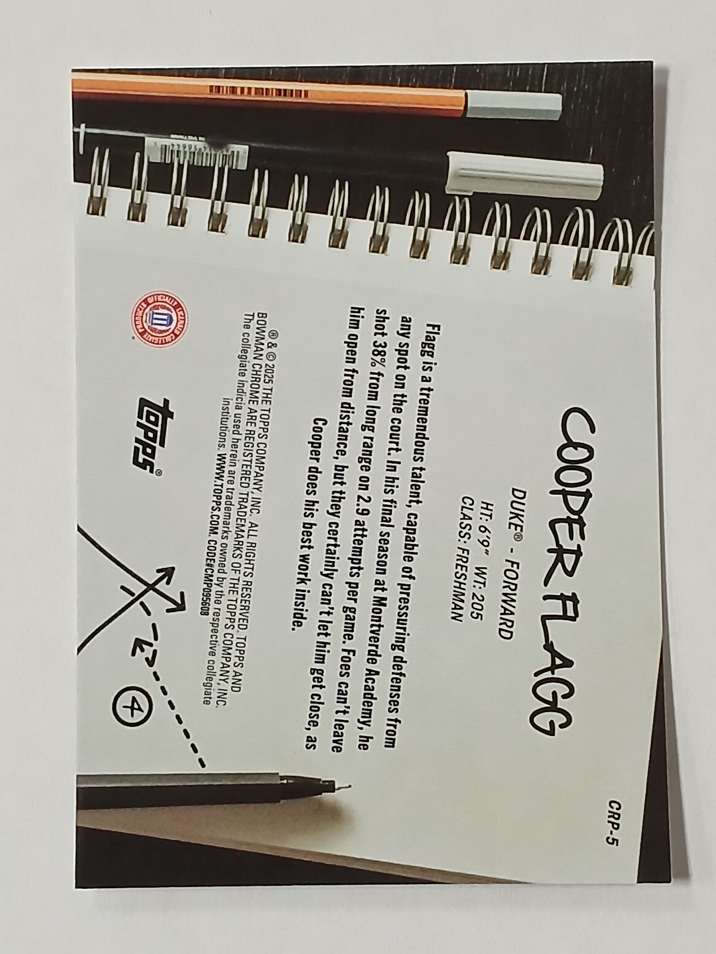 2024 Bowman U Chrome Cooper Flagg College Rule Playbook CRP-5