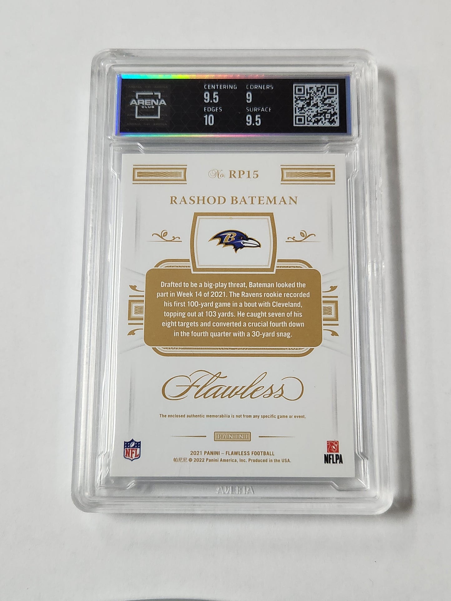 2021 Flawless Rashod Bateman Rookie Patch Emerald /5 Arena Club 9.5