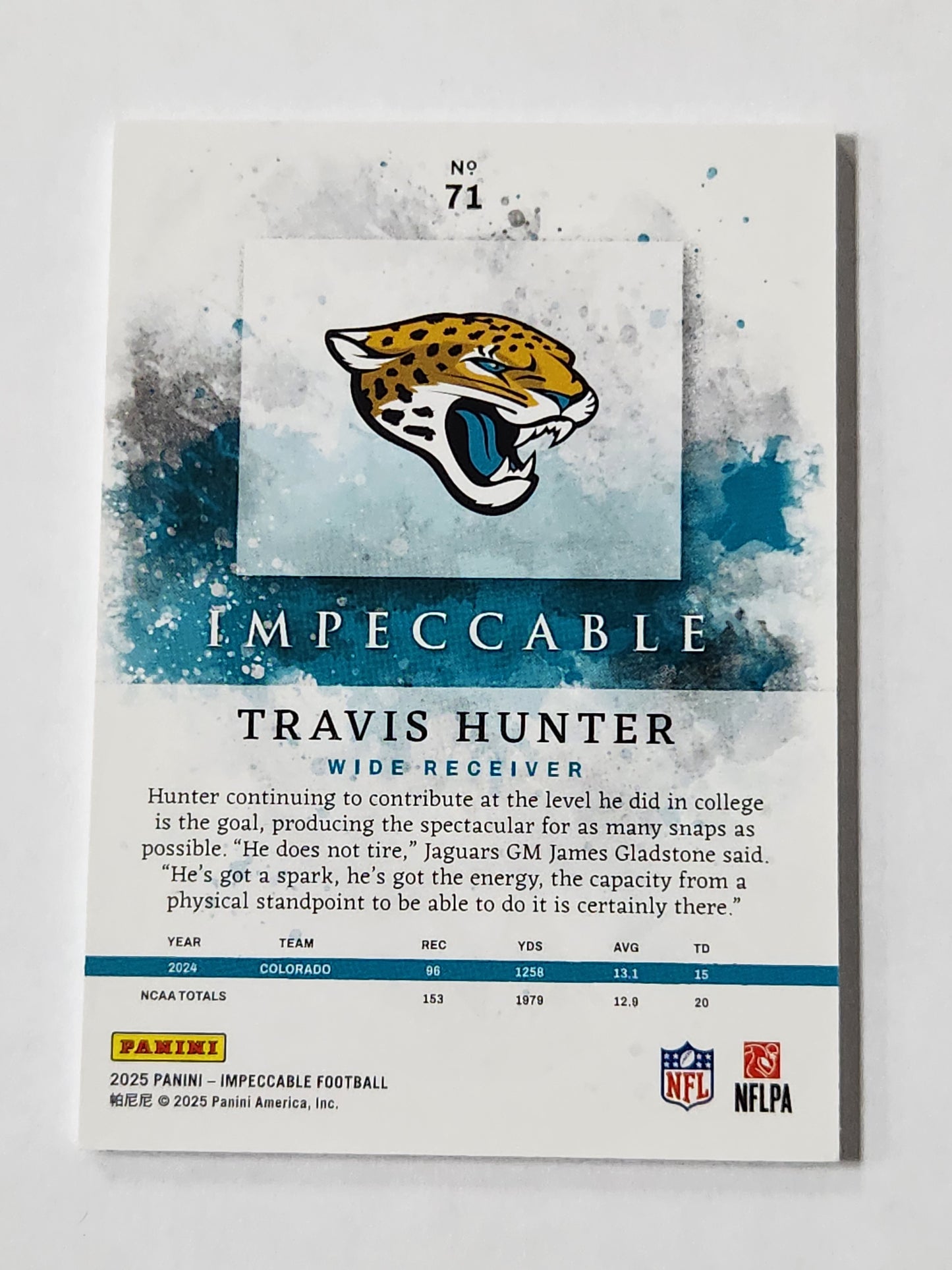 2025 Impeccable Travis Hunter # /25 SP Jaguars 71