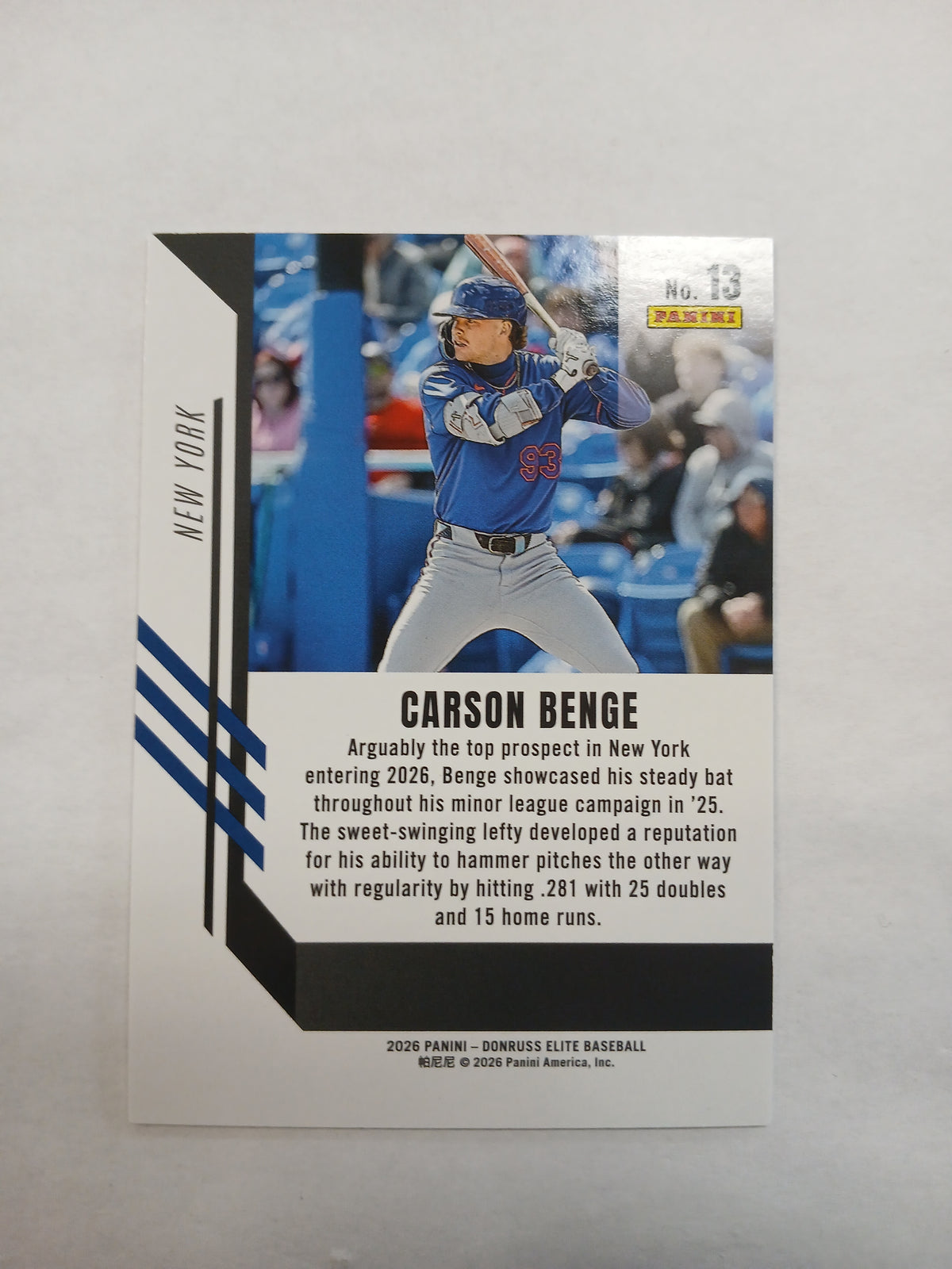 2026 Donruss Elite Carson Benge Next Up Rookie Case Hit