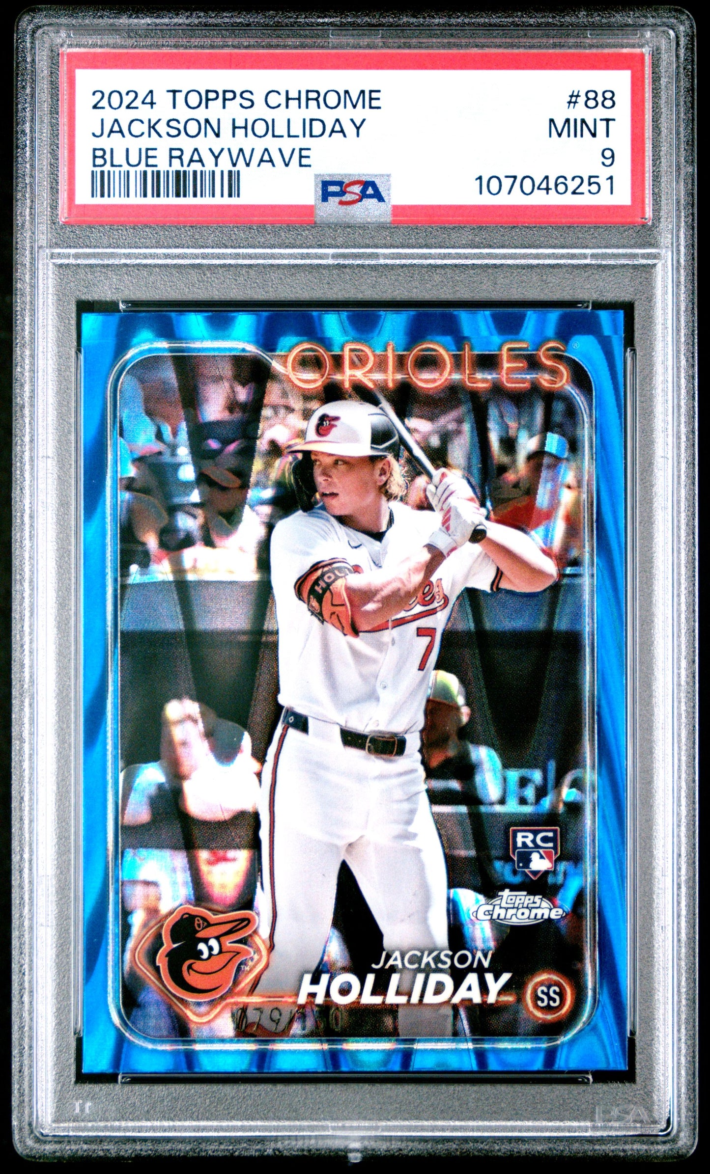 2024 TOPPS CHROME #88 JACKSON HOLLIDAY BLUE RAYWAVE # /150 PSA 9