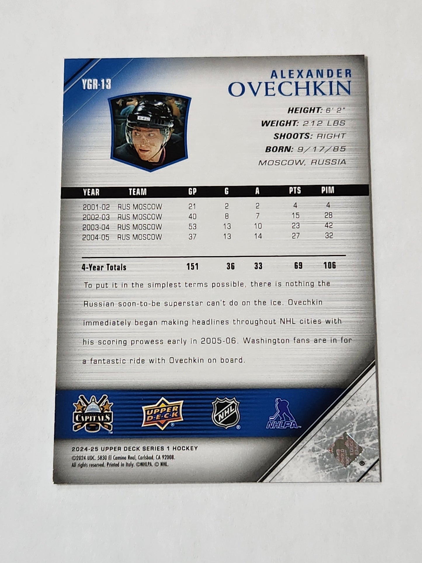 2024-25 Upper Deck Series 1 Alexander Ovechkin Retro Young Guns YGR-13