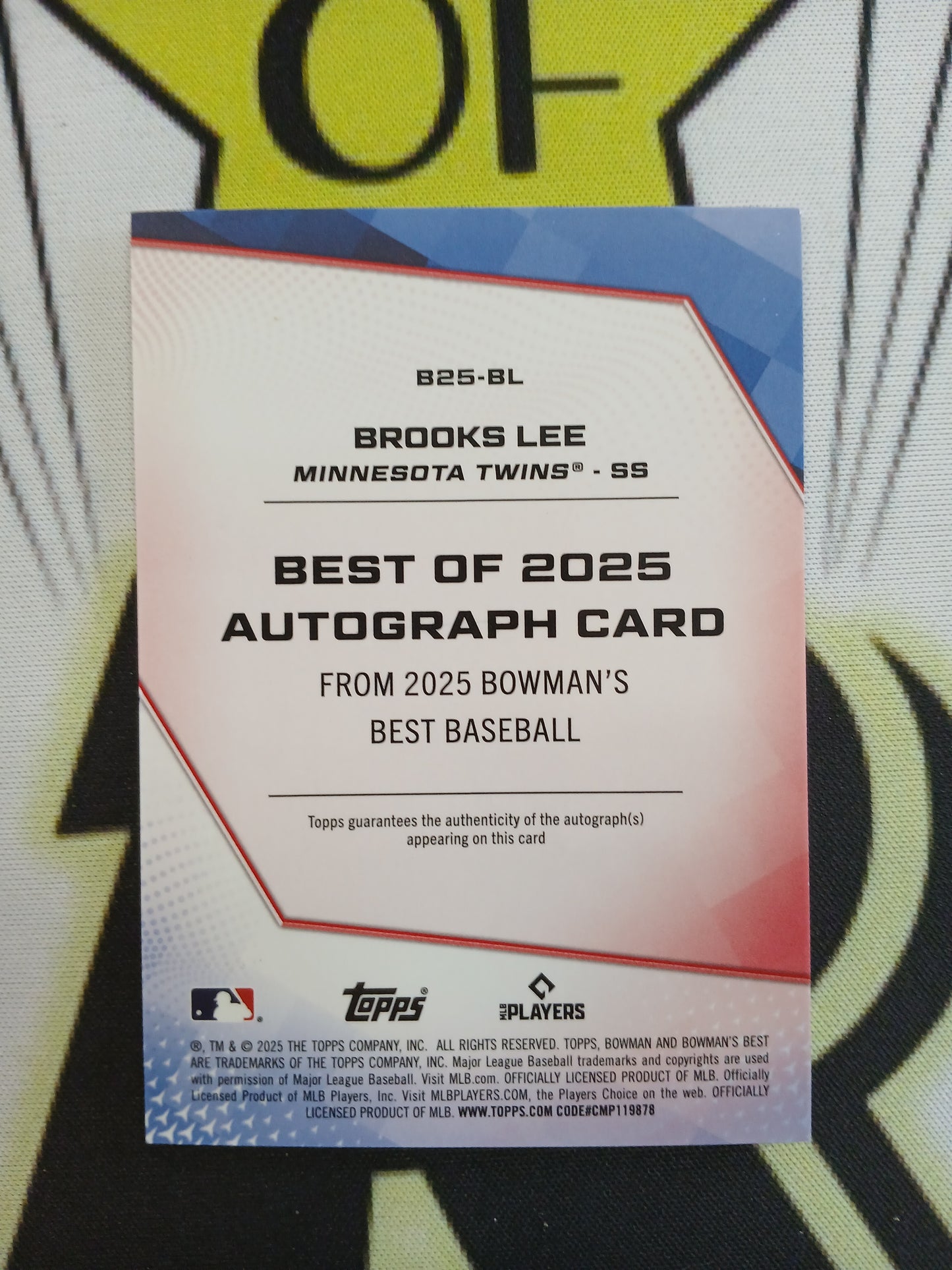 2025 Bowman's Best Brooks Lee Best of 2025 Orange Xfractor Rookie Auto #/25