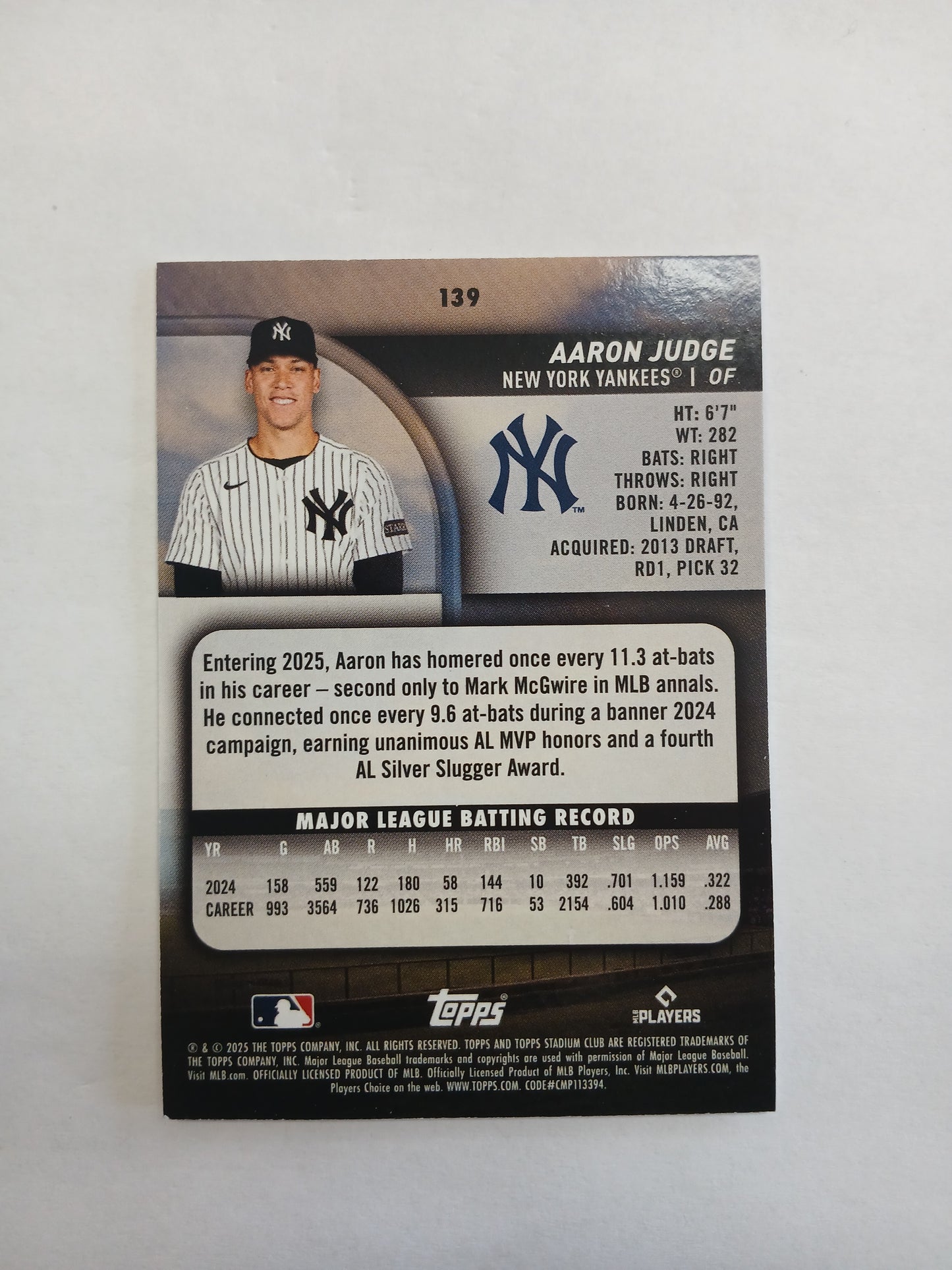 2025 Topps Stadium Club Aaron Judge Blue Foil SP
