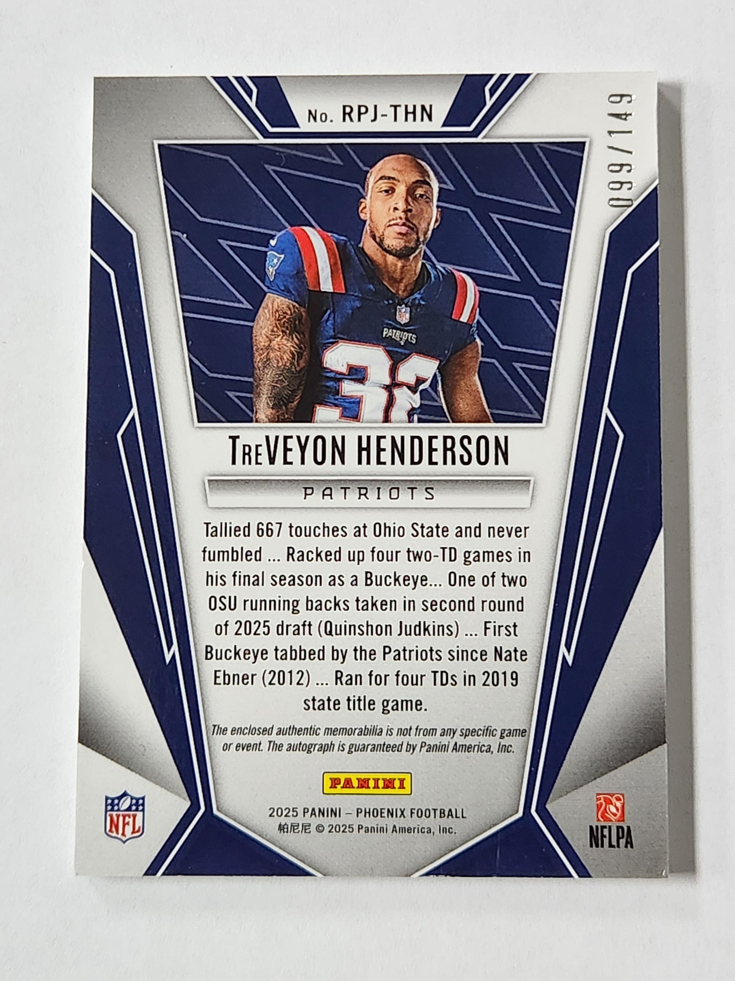 2025 Phoenix Treveyon Henderson RPA # /149 Rookie Phenom Auto