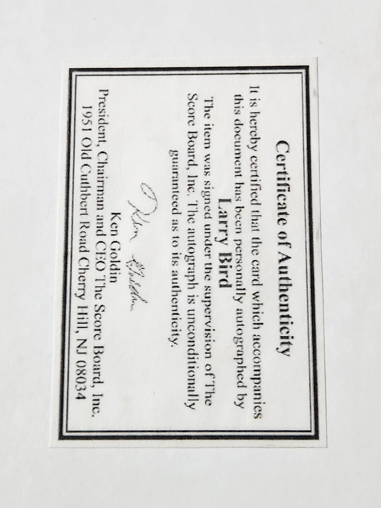 1990 NBA Hoops All Star Larry Bird Auto Signed COA #2