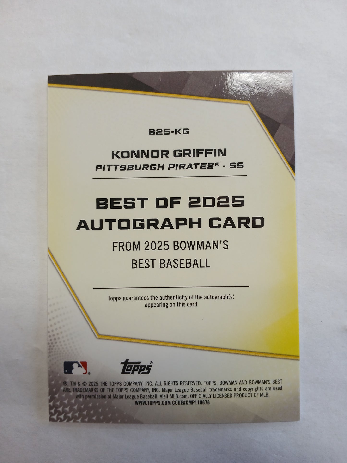 2025 Bowman's Best Konnor Griffin Best of 2025 On Card Auto