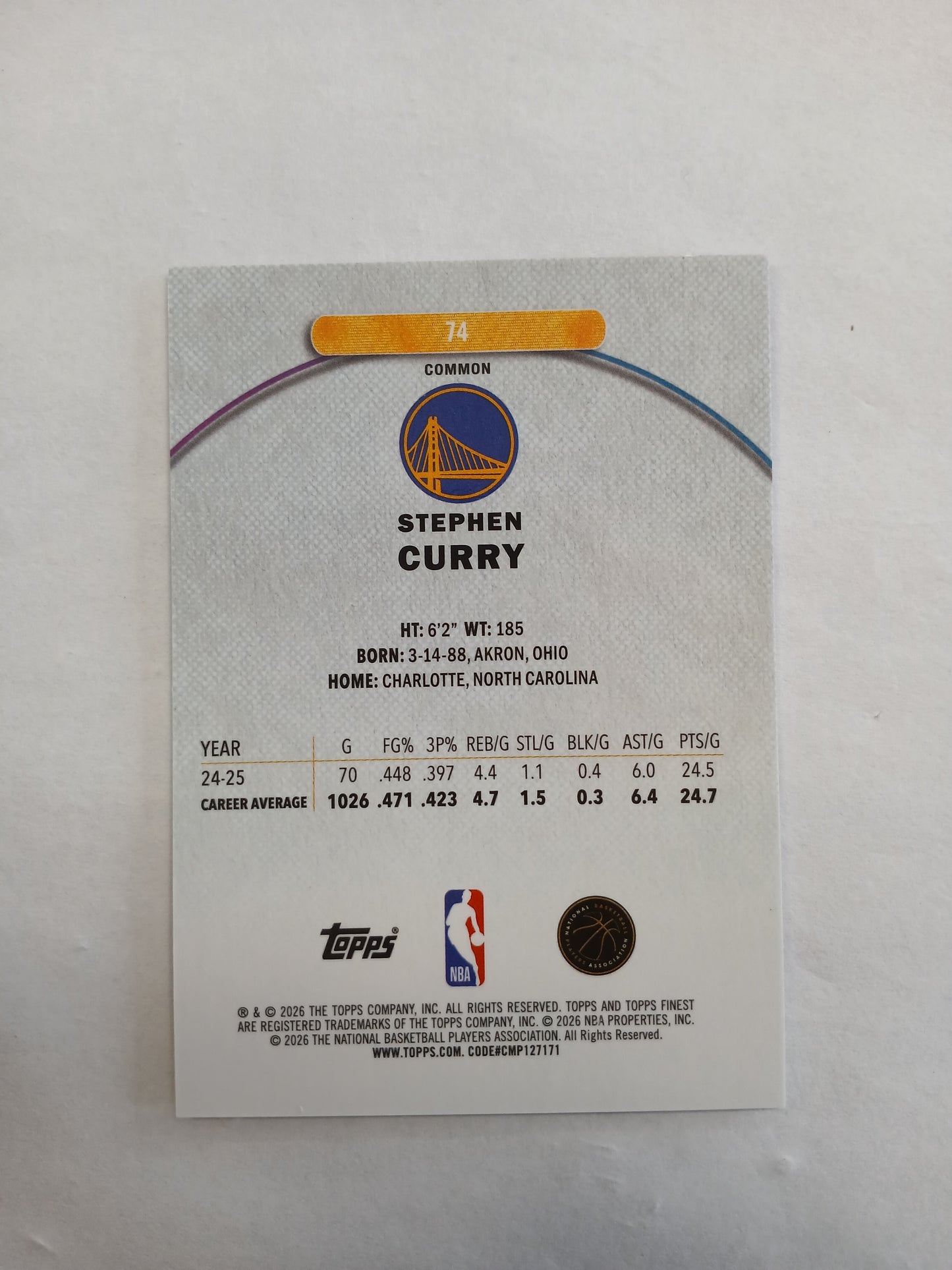 2026 Topps Finest Stephen Curry Common Teal Refractor #/350
