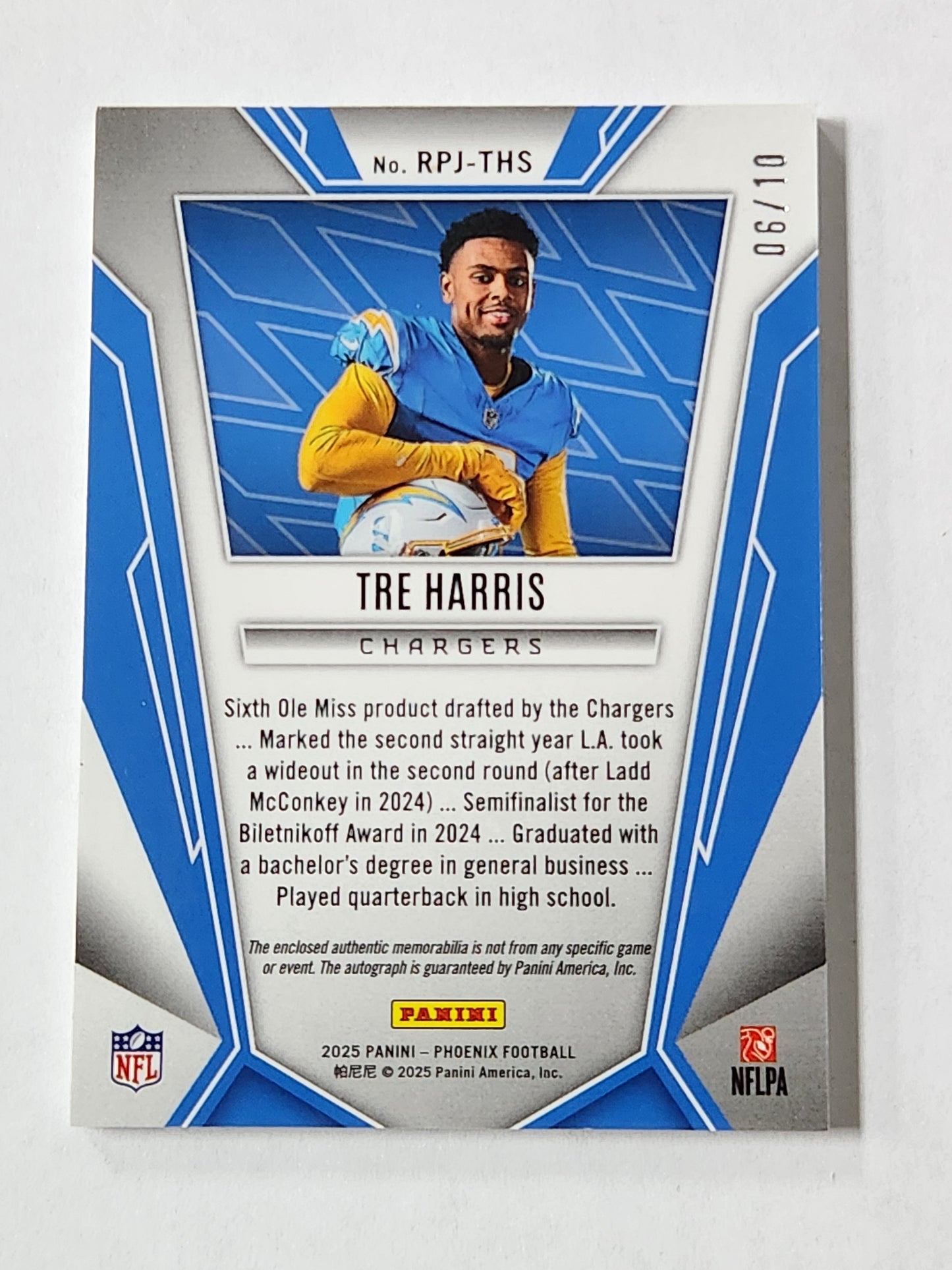 2025 Panini Phoenix Tre Harris Gold RPA # /10 Rookie Phenom Chargers