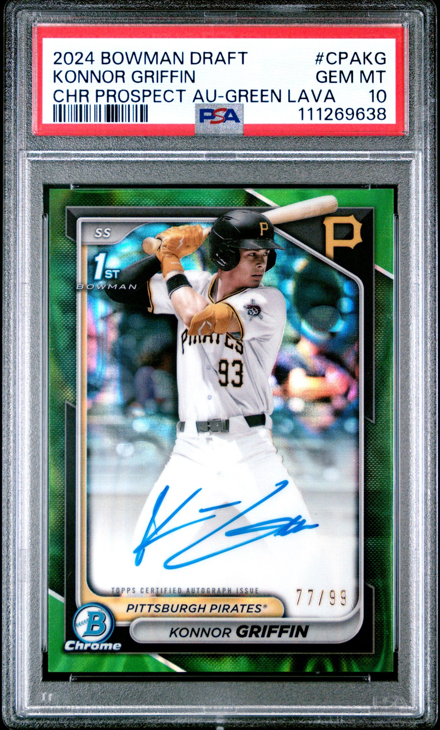 2024 Bowman Draft Konnor Griffin Green Lava Auto /99 Pirates PSA 10
