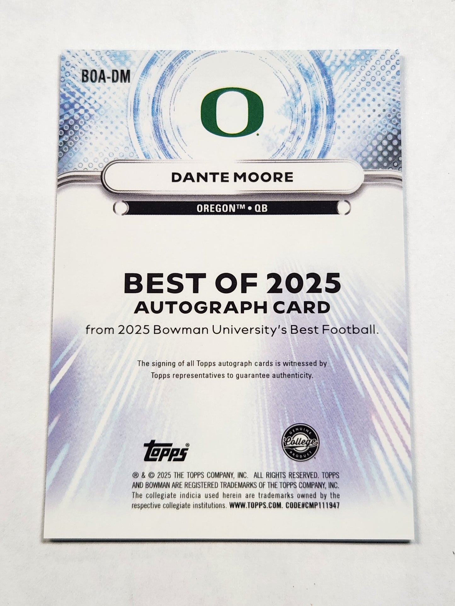 2025 Bowman Best of 2025 Autographs Dante Moore Oregon BOA-DM